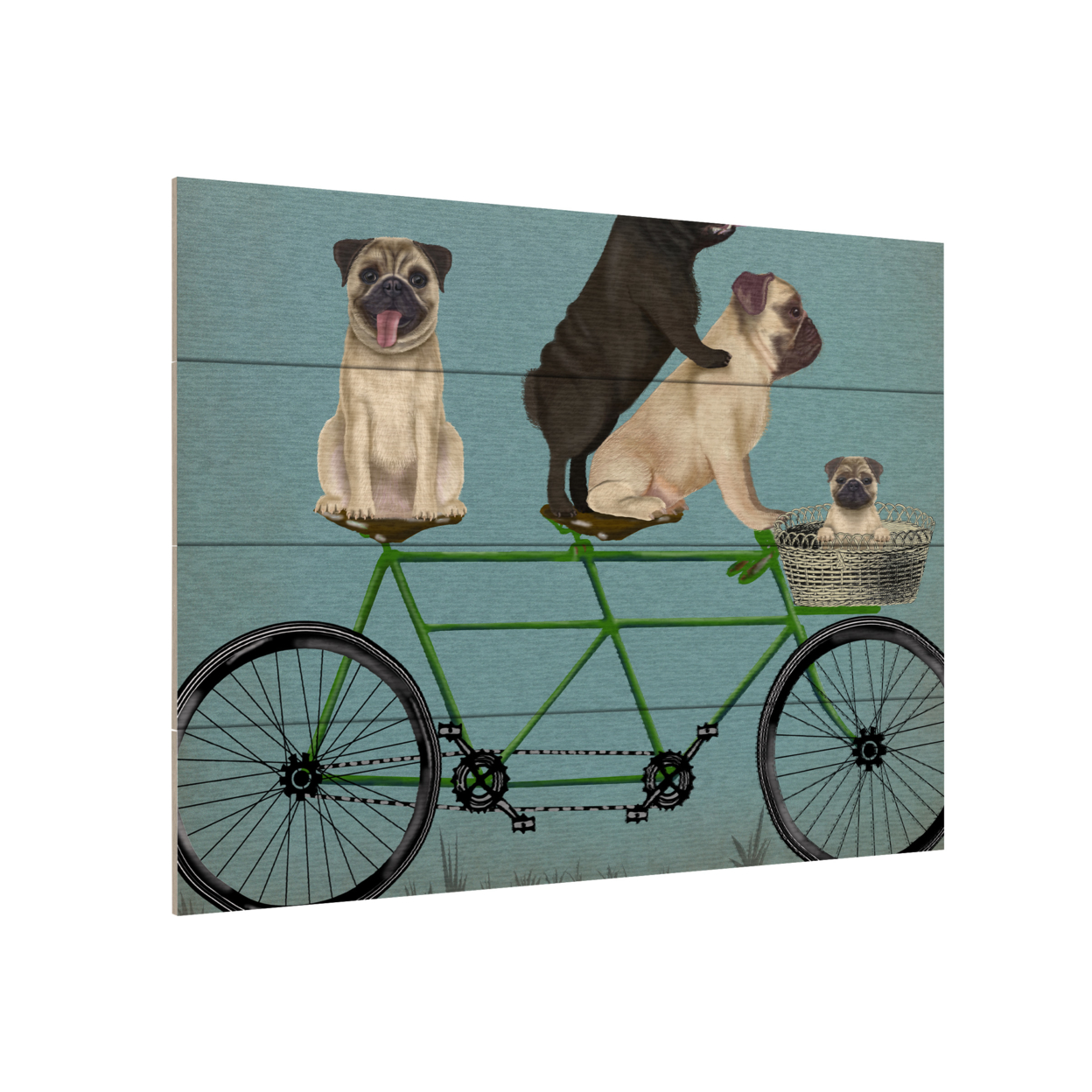 Wall Art 12 X 16 Inches Titled Pug Tandem Ready To Hang Printed On Wooden Planks