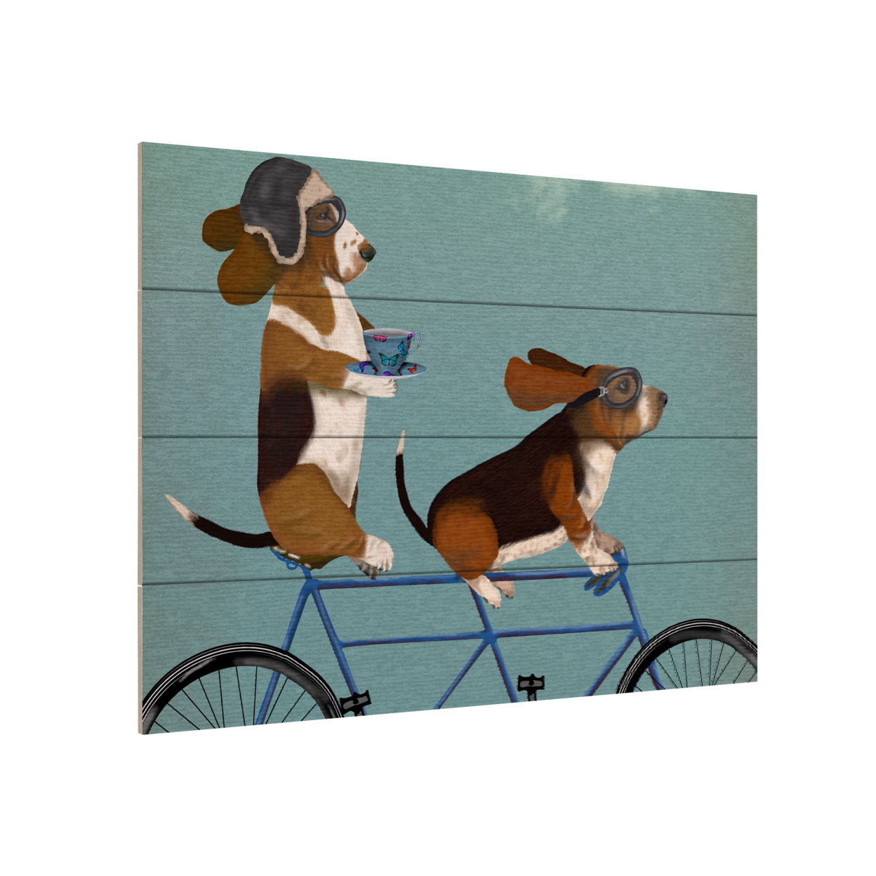 Wall Art 12 X 16 Inches Titled Basset Hound Tandem Ready To Hang Printed On Wooden Planks