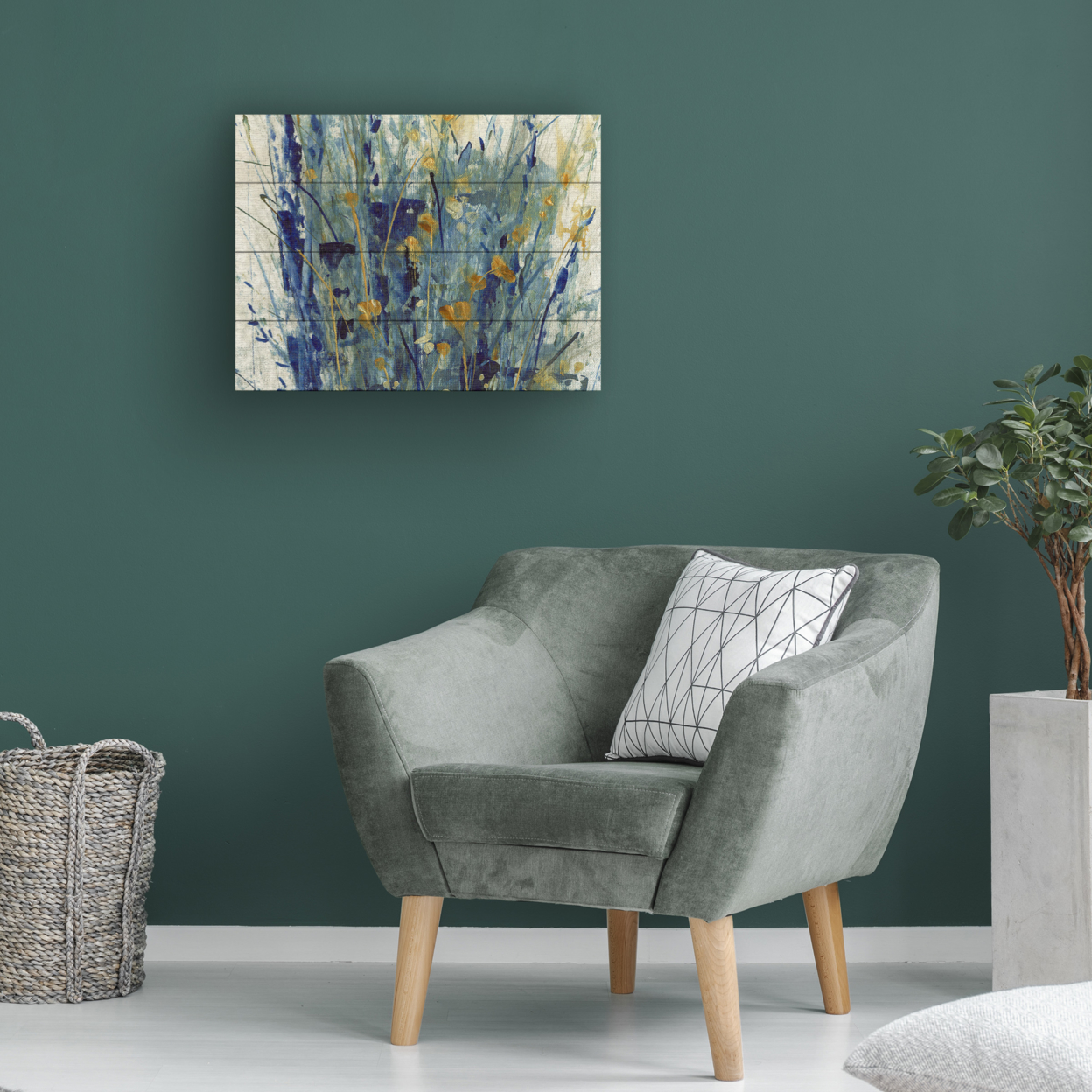 Wall Art 12 X 16 Inches Titled Indigo Floral Ii Ready To Hang Printed On Wooden Planks