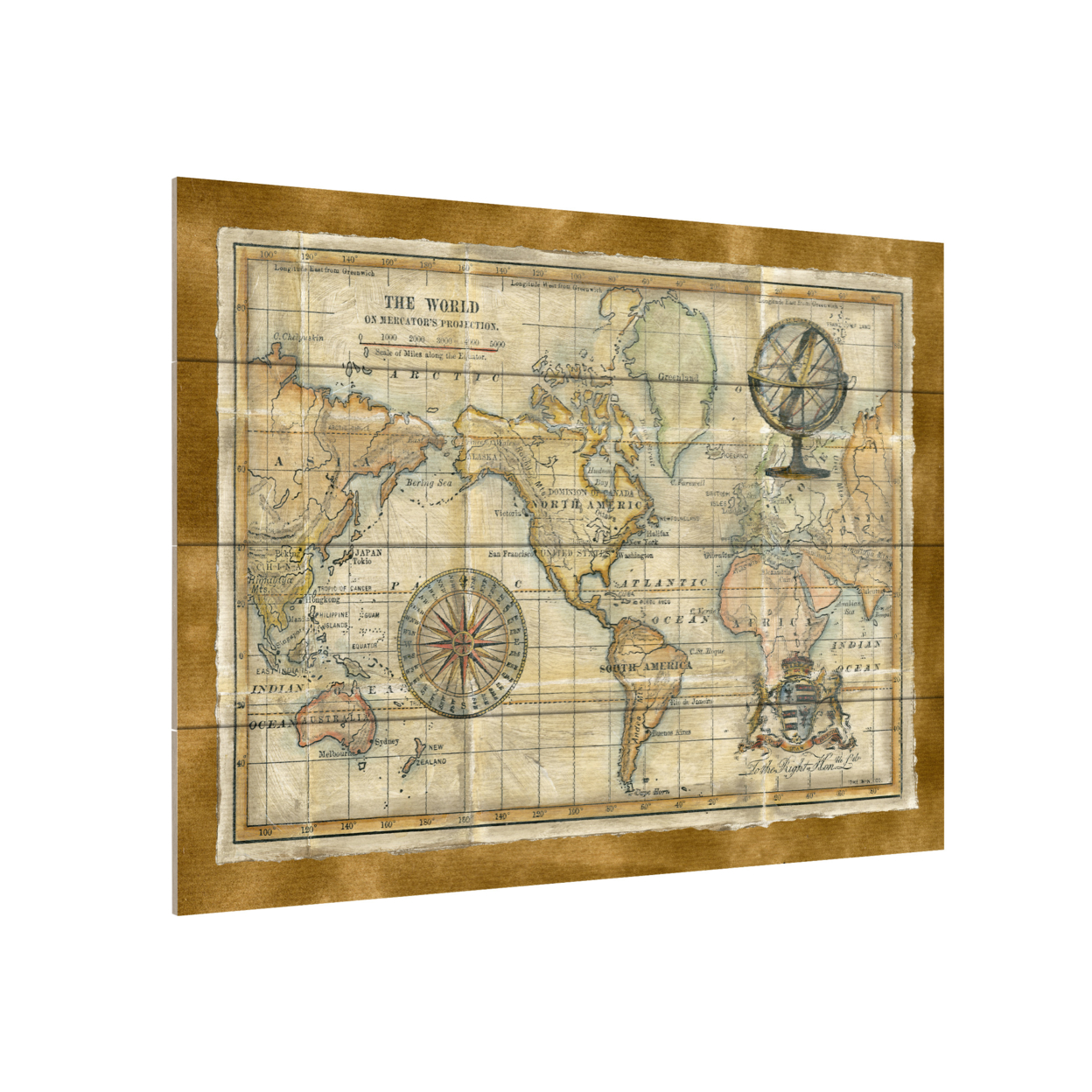 Wall Art 12 X 16 Inches Titled Antique World Map Framed Ready To Hang Printed On Wooden Planks