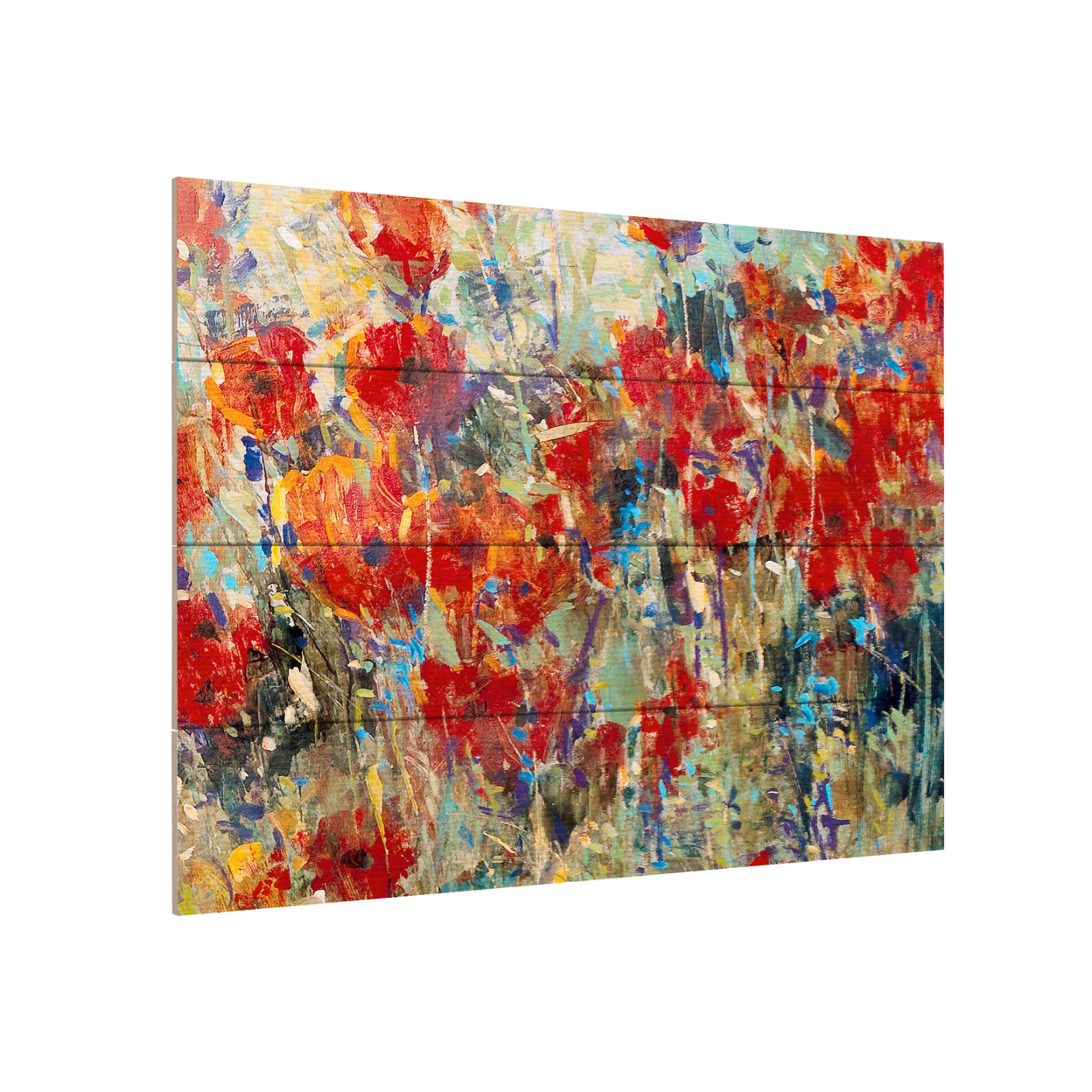 Wall Art 12 X 16 Inches Titled Red Poppy Field Ii Ready To Hang Printed On Wooden Planks