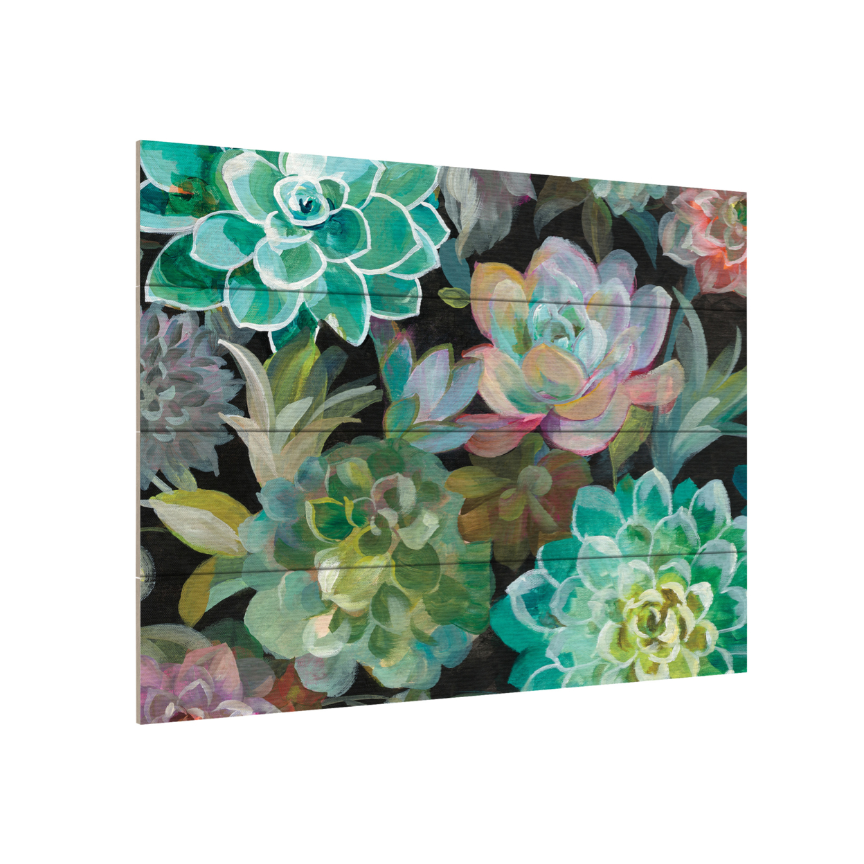 Wall Art 12 X 16 Inches Titled Floral Succulents V2 Crop Ready To Hang Printed On Wooden Planks