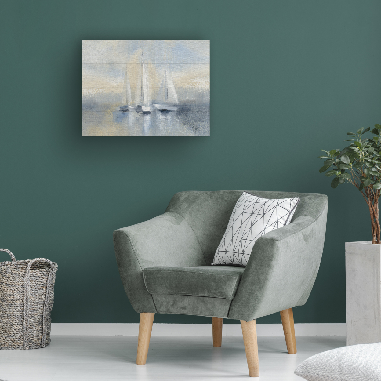 Wall Art 12 X 16 Inches Titled Morning Sail I Blue Ready To Hang Printed On Wooden Planks