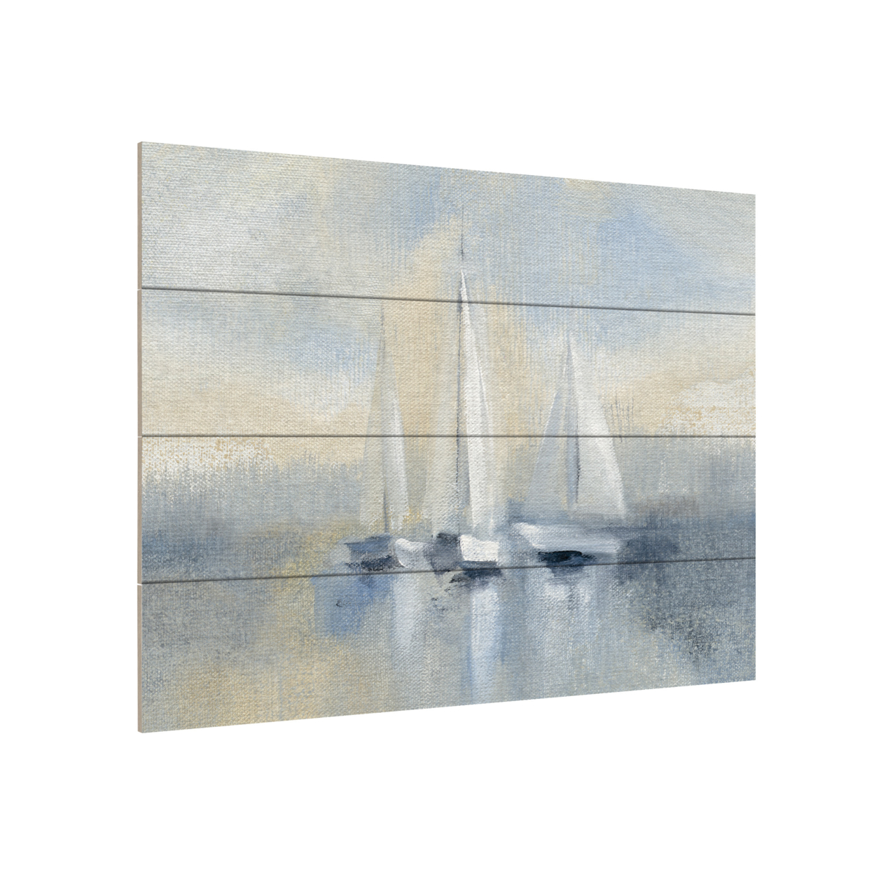 Wall Art 12 X 16 Inches Titled Morning Sail I Blue Ready To Hang Printed On Wooden Planks