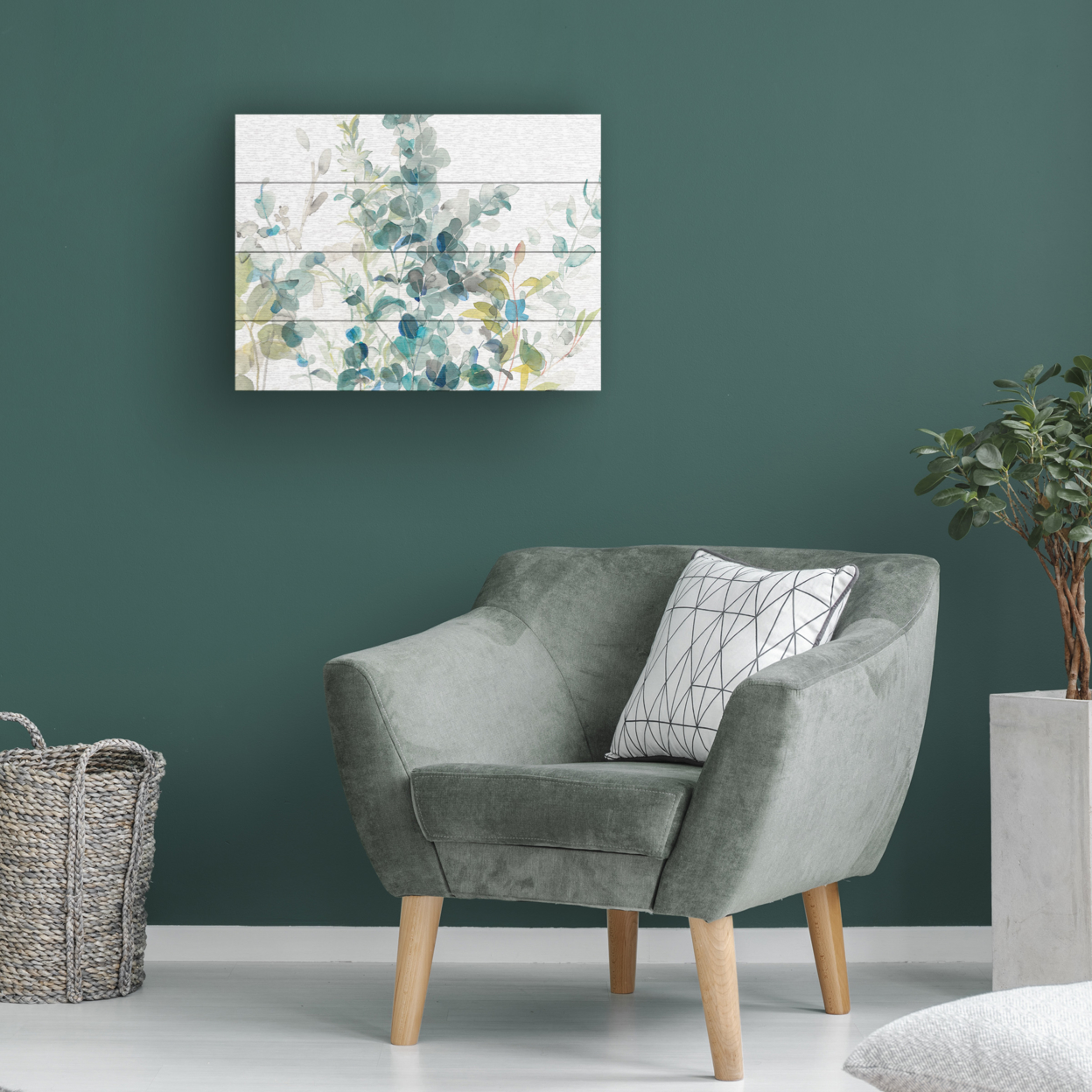 Wall Art 12 X 16 Inches Titled Eucalyptus I White Crop Ready To Hang Printed On Wooden Planks