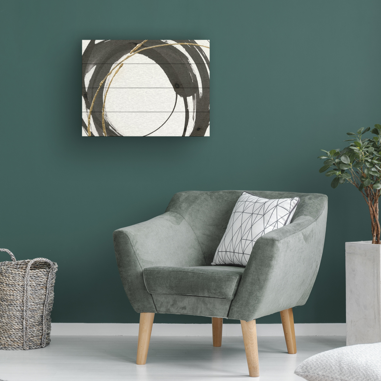 Wall Art 12 X 16 Inches Titled Gilded Enso IV Ready To Hang Printed On Wooden Planks