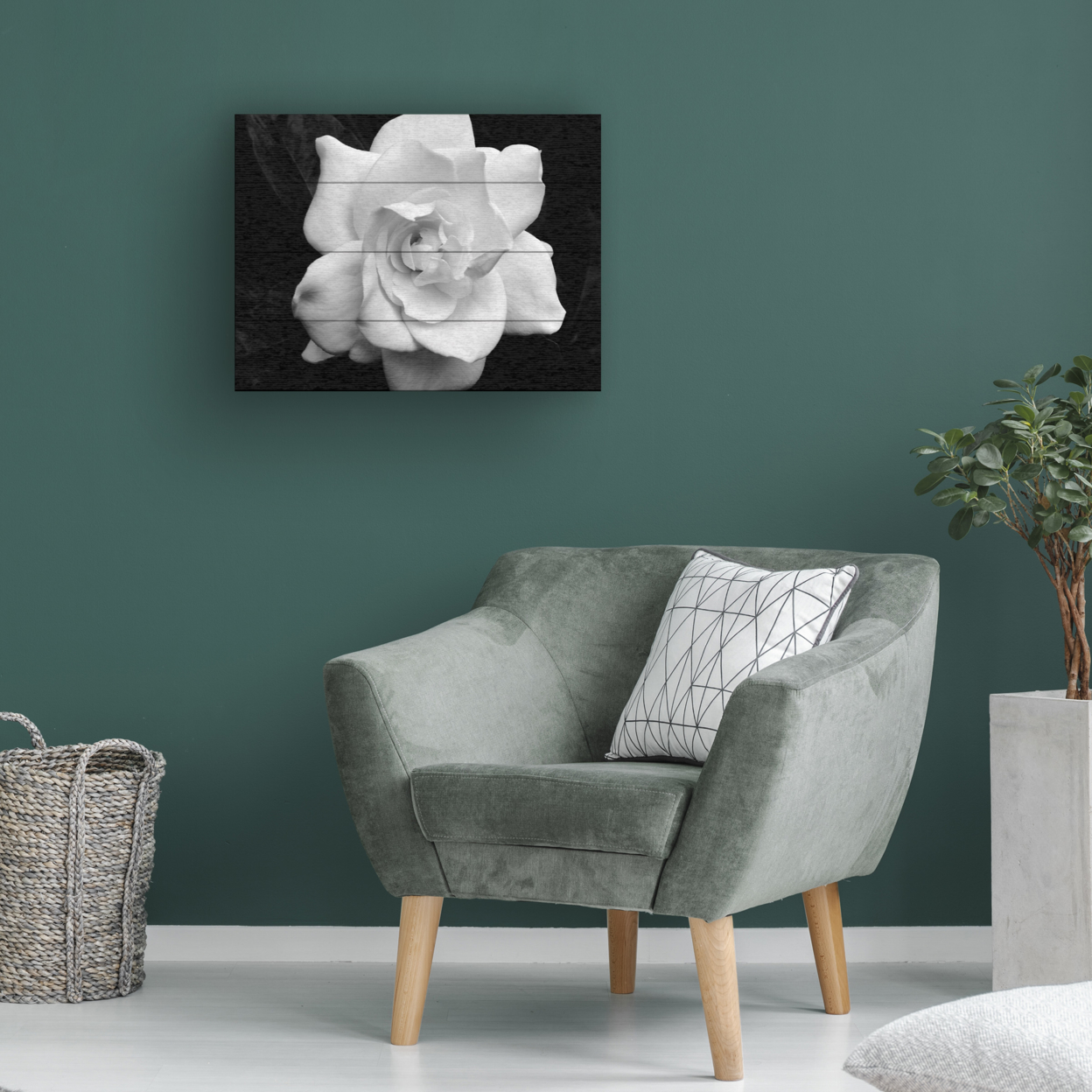 Wall Art 12 X 16 Inches Titled Gardenia In Black And White Ready To Hang Printed On Wooden Planks
