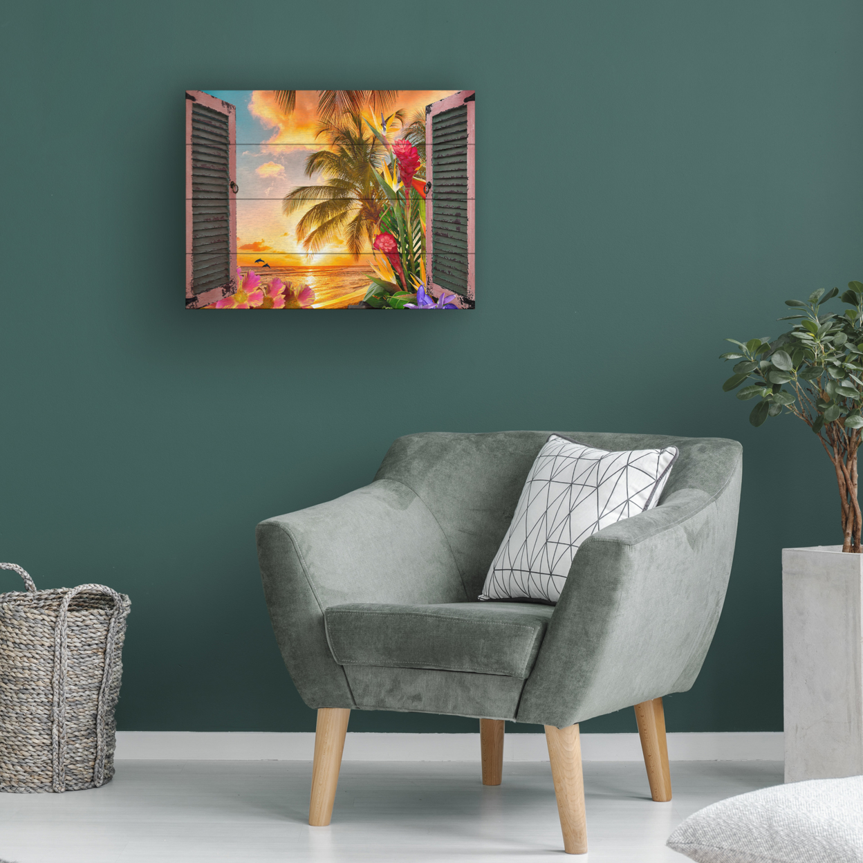 Wall Art 12 X 16 Inches Titled Window To Paradise II Ready To Hang Printed On Wooden Planks