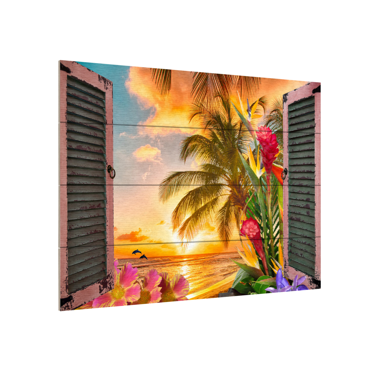 Wall Art 12 X 16 Inches Titled Window To Paradise II Ready To Hang Printed On Wooden Planks