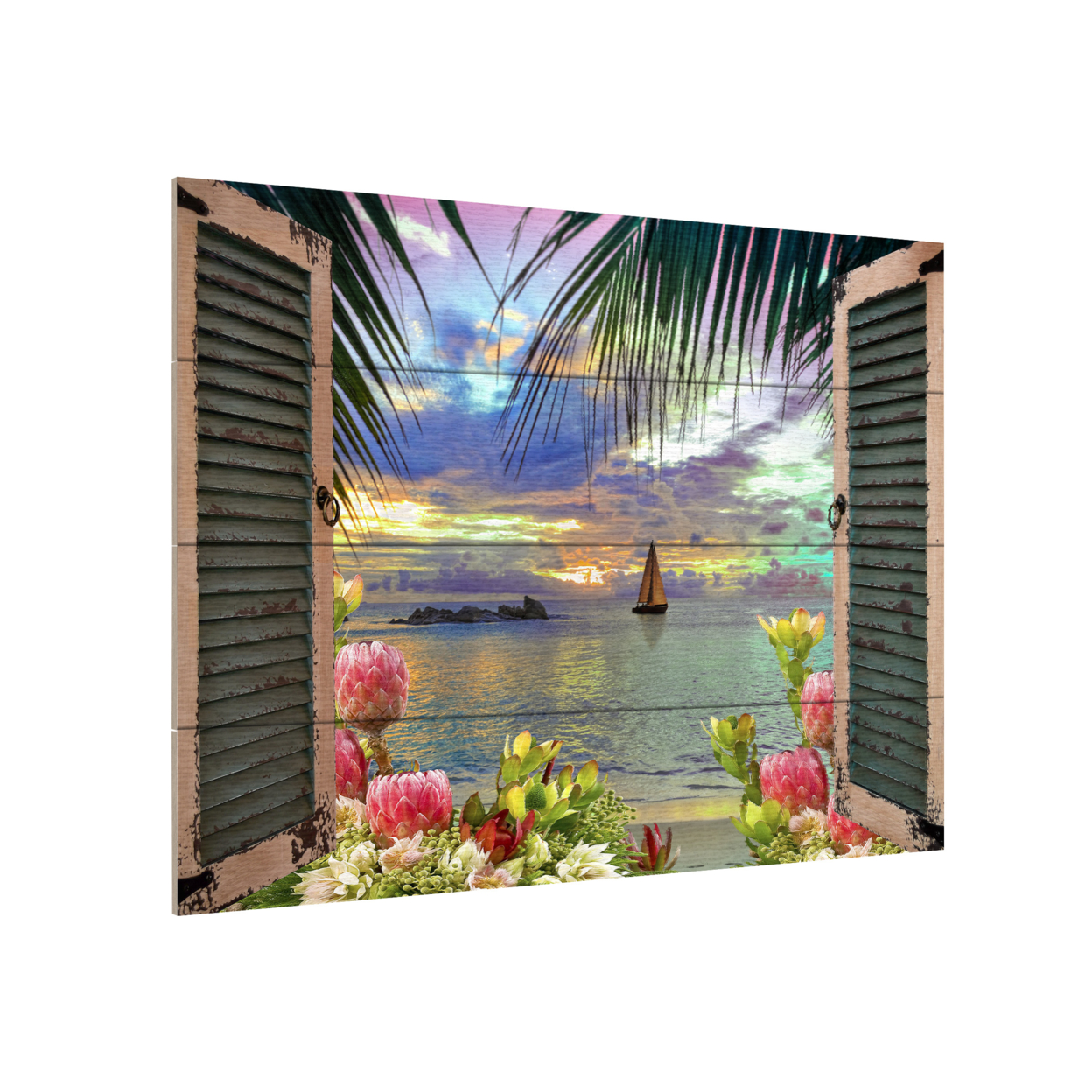 Wall Art 12 X 16 Inches Titled Window To Paradise III Ready To Hang Printed On Wooden Planks