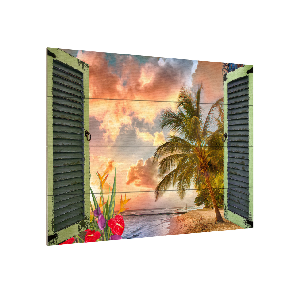 Wall Art 12 X 16 Inches Titled Window To Paradise IV Ready To Hang Printed On Wooden Planks