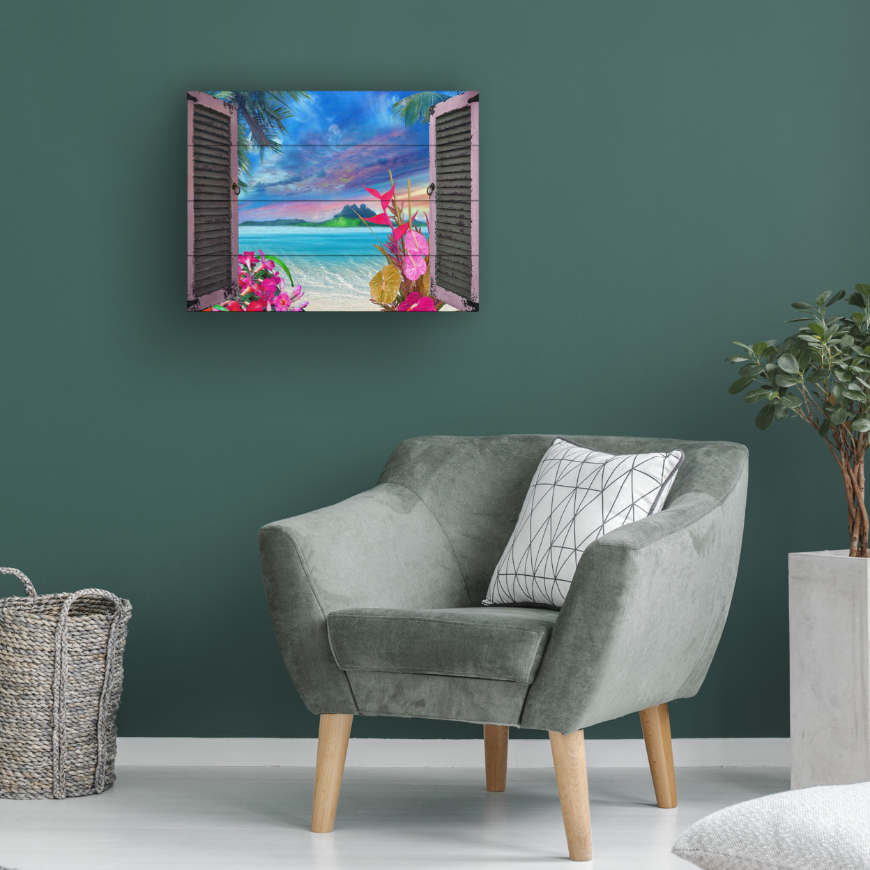 Wall Art 12 X 16 Inches Titled Window To Paradise VII Ready To Hang Printed On Wooden Planks