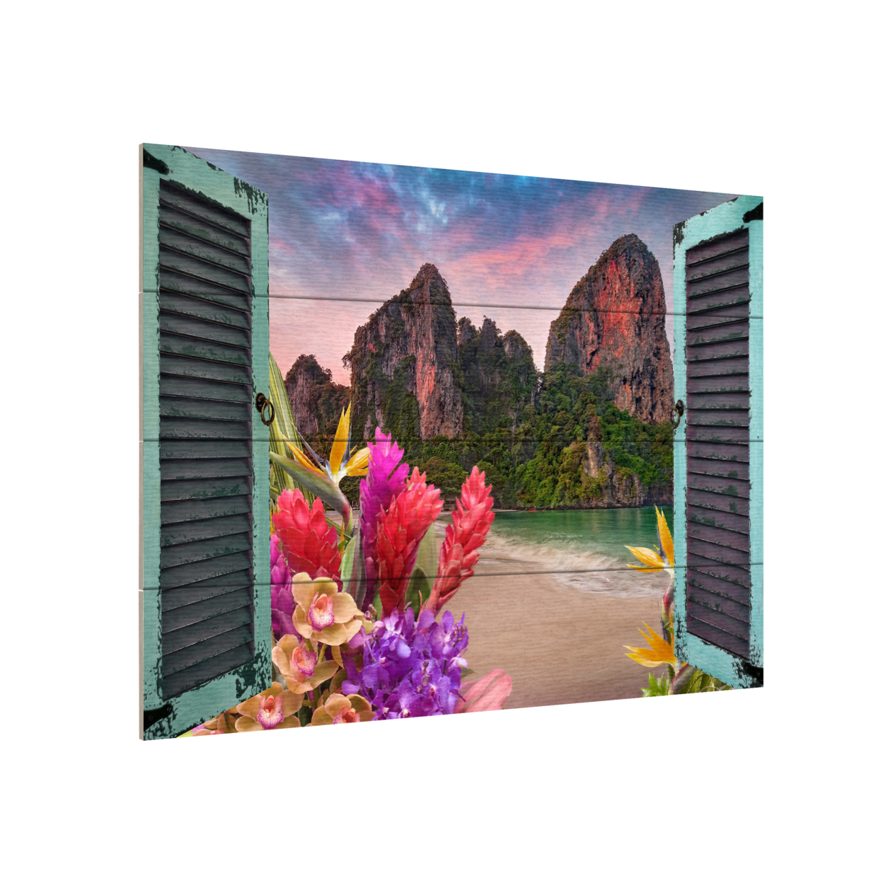 Wall Art 12 X 16 Inches Titled Window To Paradise VI Ready To Hang Printed On Wooden Planks