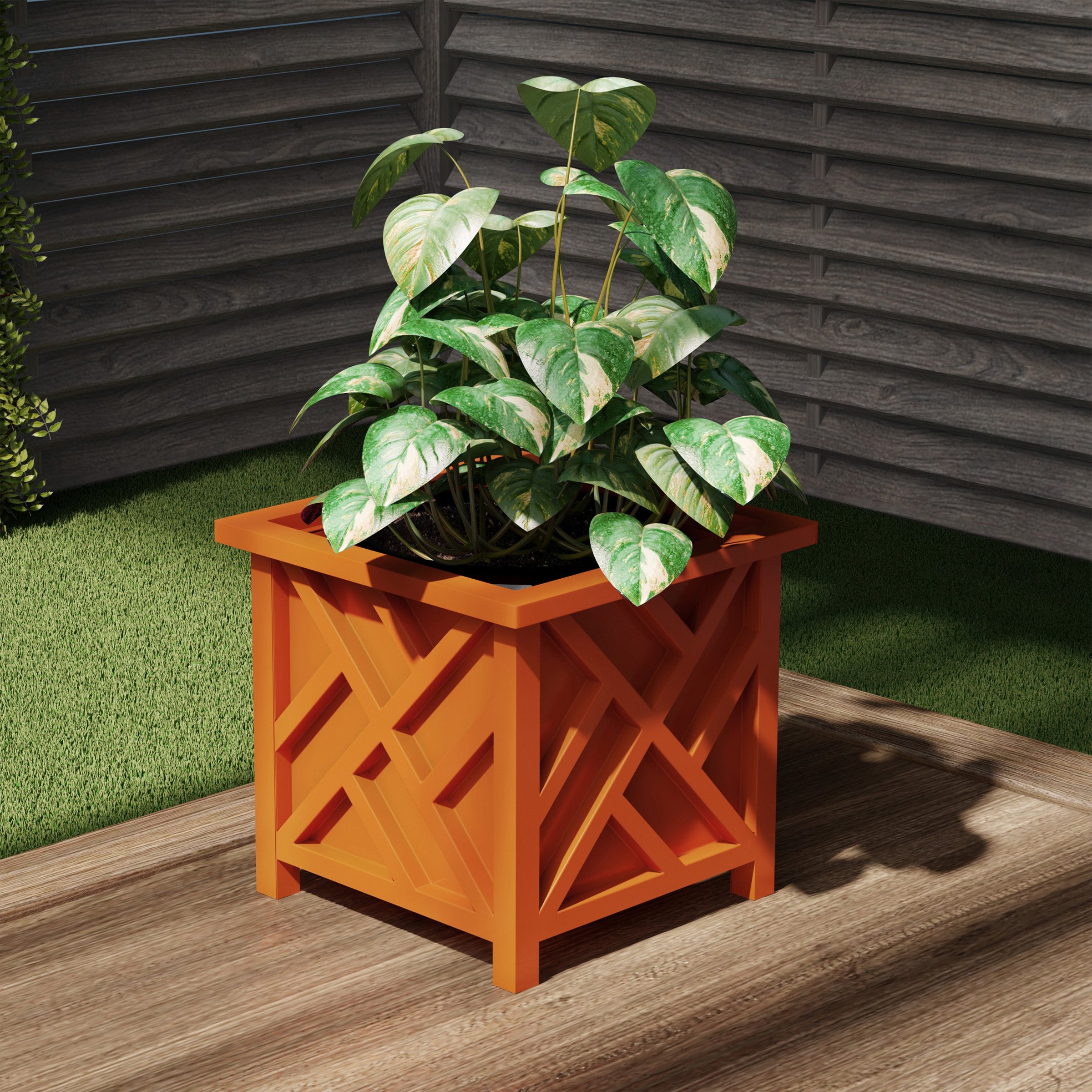 Square Planter Box- Black Lattice Container For Flowers & Plants Bottom Insert Holds Soil Outdoor Pot For Garden Patio - Black