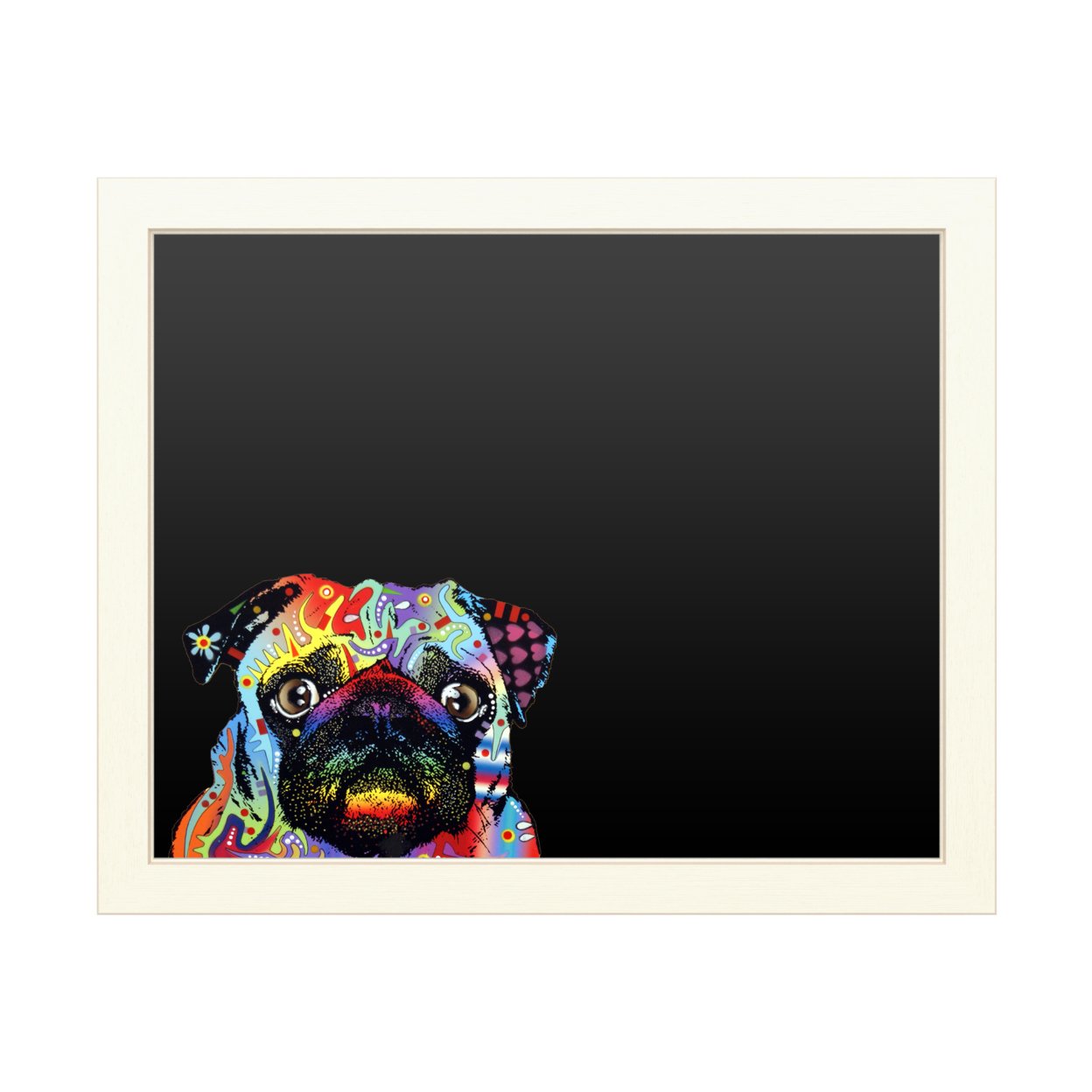 16 X 20 Chalk Board With Printed Artwork - Dean Russo Pug White Board - Ready To Hang Chalkboard