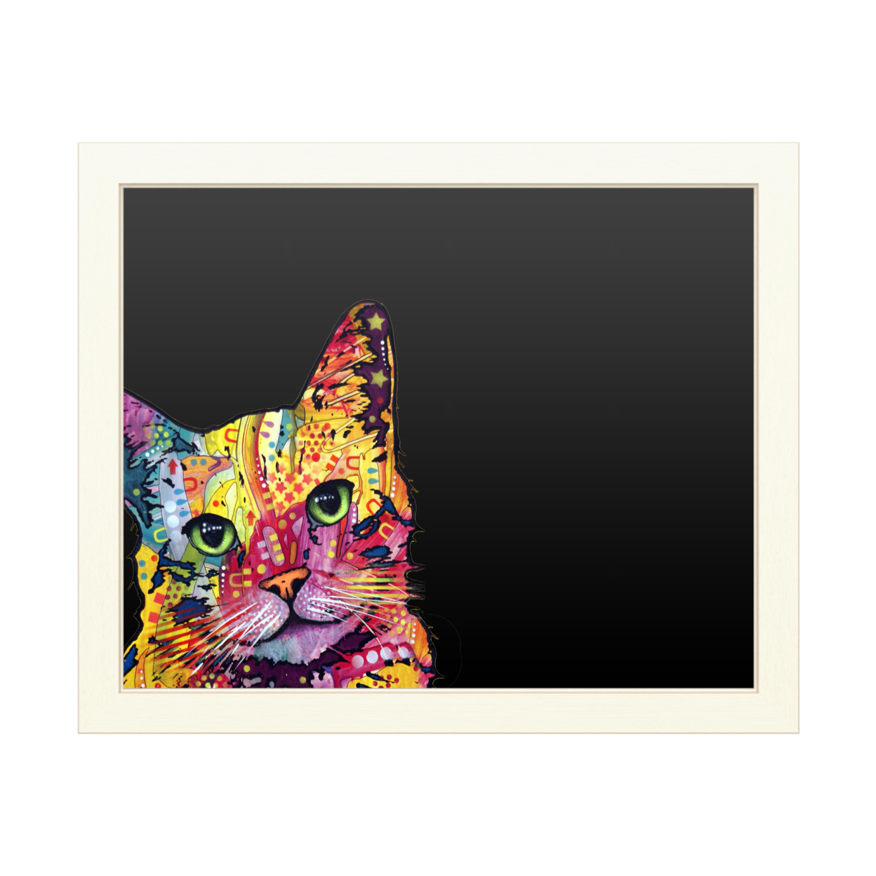 16 X 20 Chalk Board With Printed Artwork - Dean Russo Tilt Cat White Board - Ready To Hang Chalkboard
