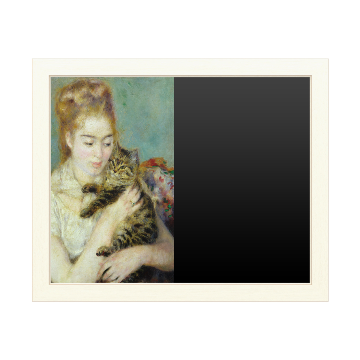 16 X 20 Chalk Board With Printed Artwork - Pierre Renoir Woman With A Cat 1875 White Board - Ready To Hang Chalkboard