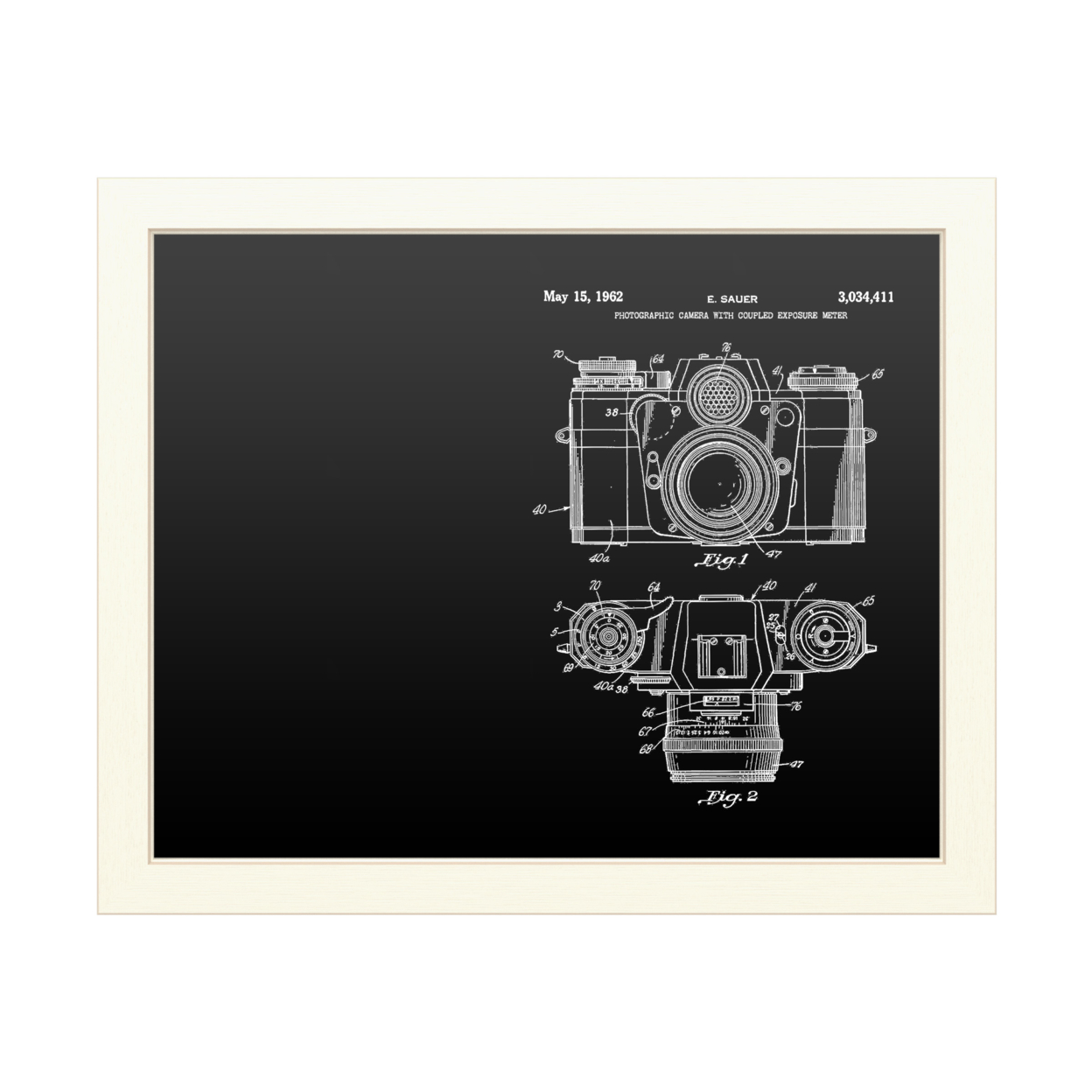 16 X 20 Chalk Board With Printed Artwork - Claire Doherty Photographic Camera Patent 1962 White Board - Ready To Hang Chalkboard