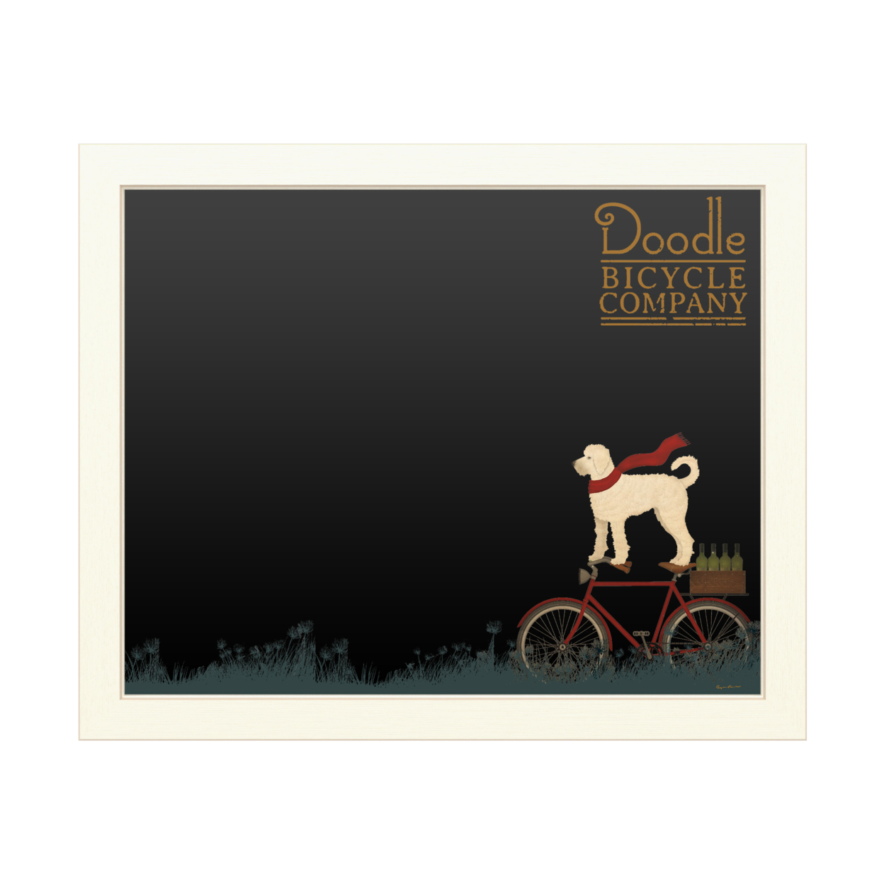 16 X 20 Chalk Board With Printed Artwork - Ryan Fowler White Doodle On Bike Summer White Board - Ready To Hang Chalkboard