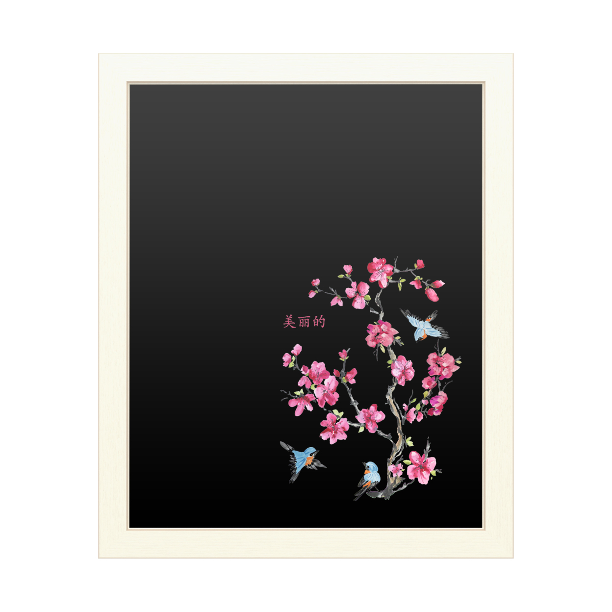 16 X 20 Chalk Board With Printed Artwork - Jean Plout Cherry Blossom Beautiful Birds White Board - Ready To Hang Chalkboard