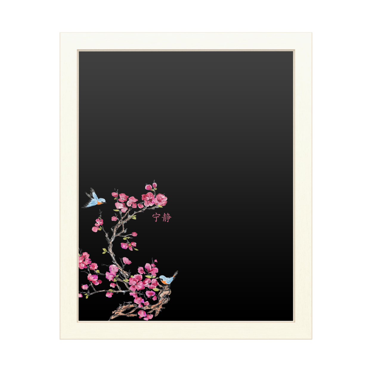 16 X 20 Chalk Board With Printed Artwork - Jean Plout Cherry Blossom Serenity Birds White Board - Ready To Hang Chalkboard