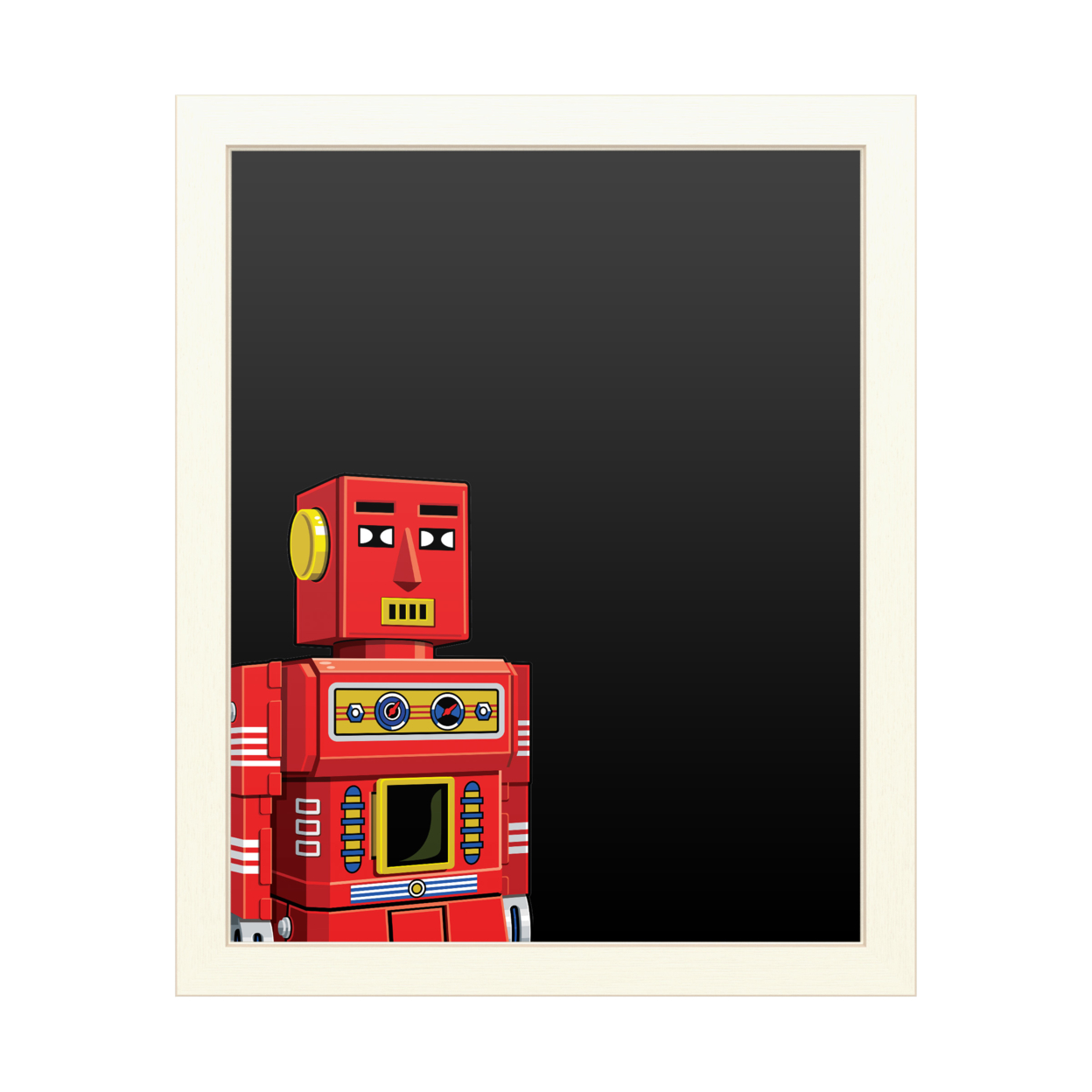 16 X 20 Chalk Board With Printed Artwork - Ron Magnes Vintage Red Robot White Board - Ready To Hang Chalkboard