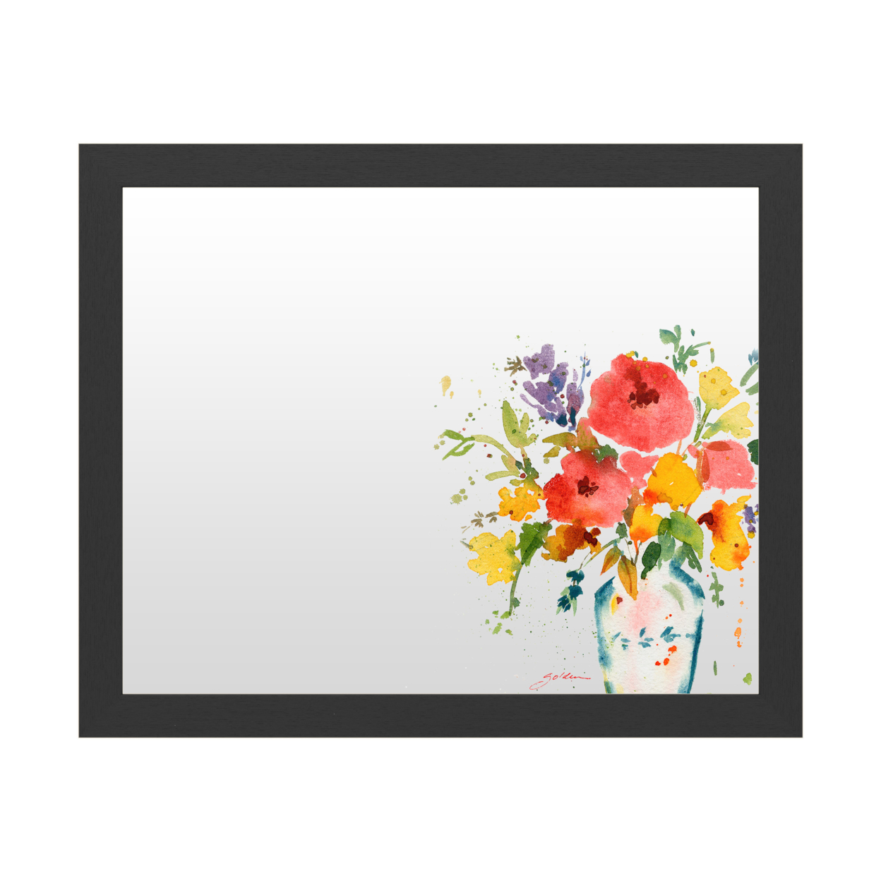 Dry Erase 16 X 20 Marker Board With Printed Artwork - Sheila Golden White Vase With Bright Flowers White Board - Ready To Hang