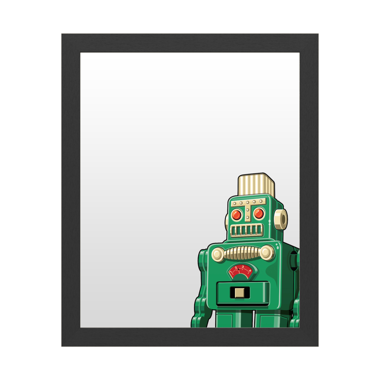 Dry Erase 16 X 20 Marker Board With Printed Artwork - Ron Magnes Vintage Green Robot White Board - Ready To Hang
