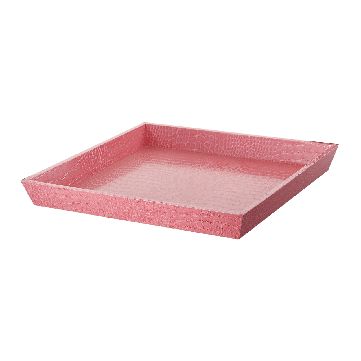 Wood And Leatherette Decorative Serving Tray With Raised Sides, Pink- Saltoro Sherpi