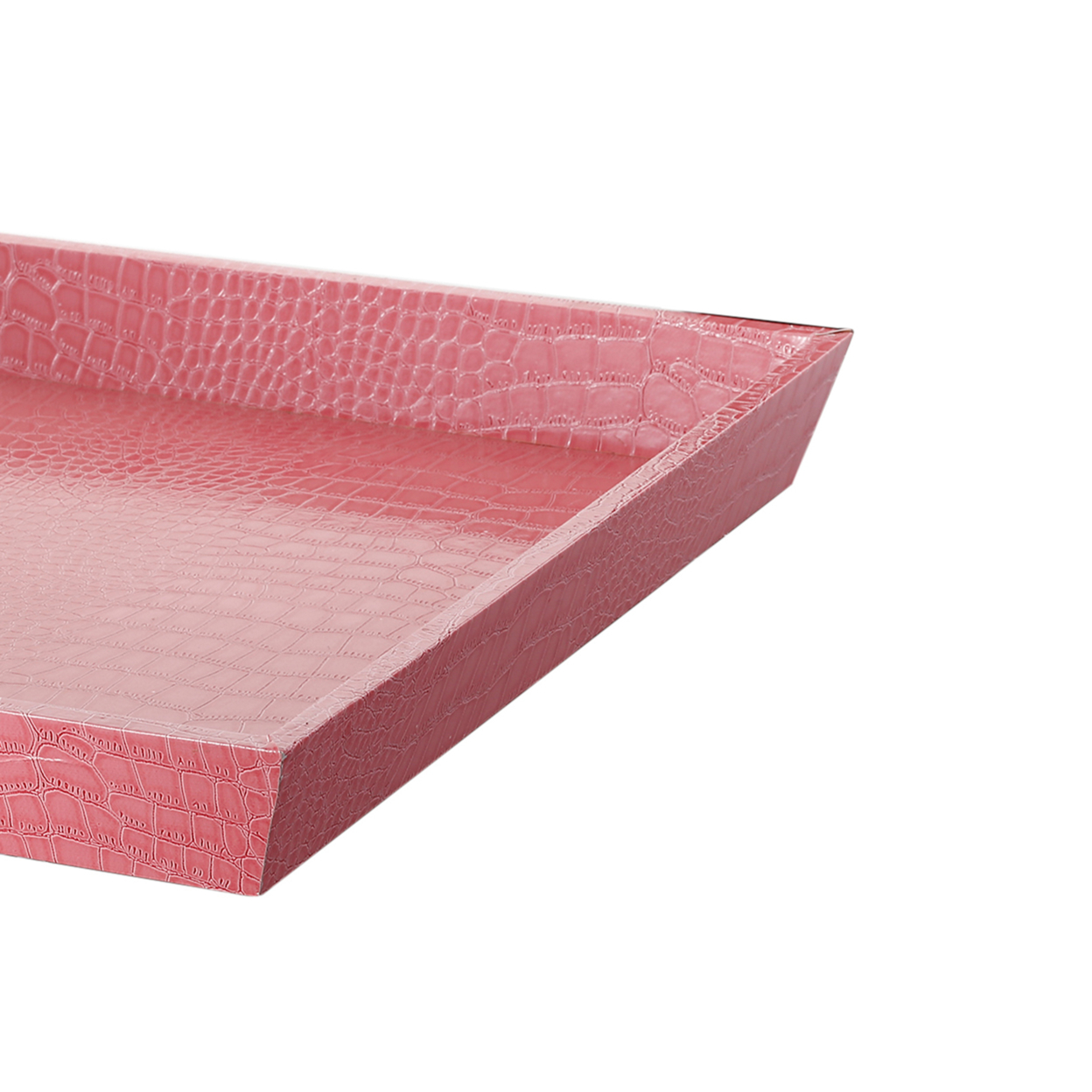 Wood And Leatherette Decorative Serving Tray With Raised Sides, Pink- Saltoro Sherpi