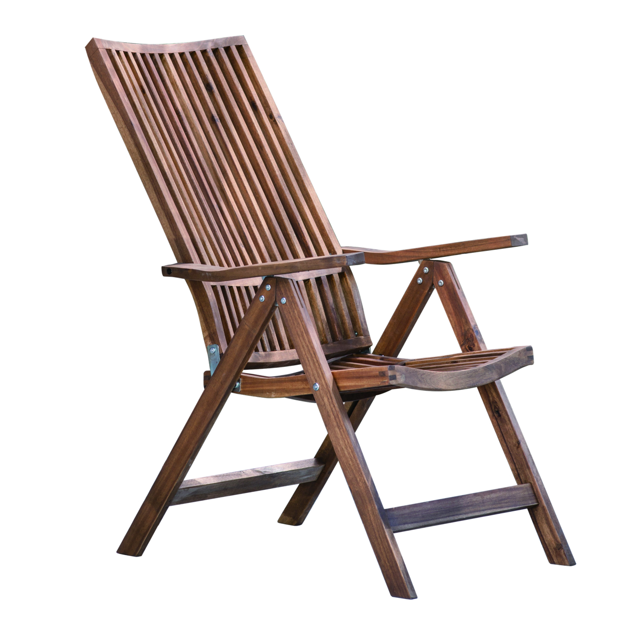 Rustic Wooden Adjustable Lounge Chair With Slatted Design, Brown- Saltoro Sherpi