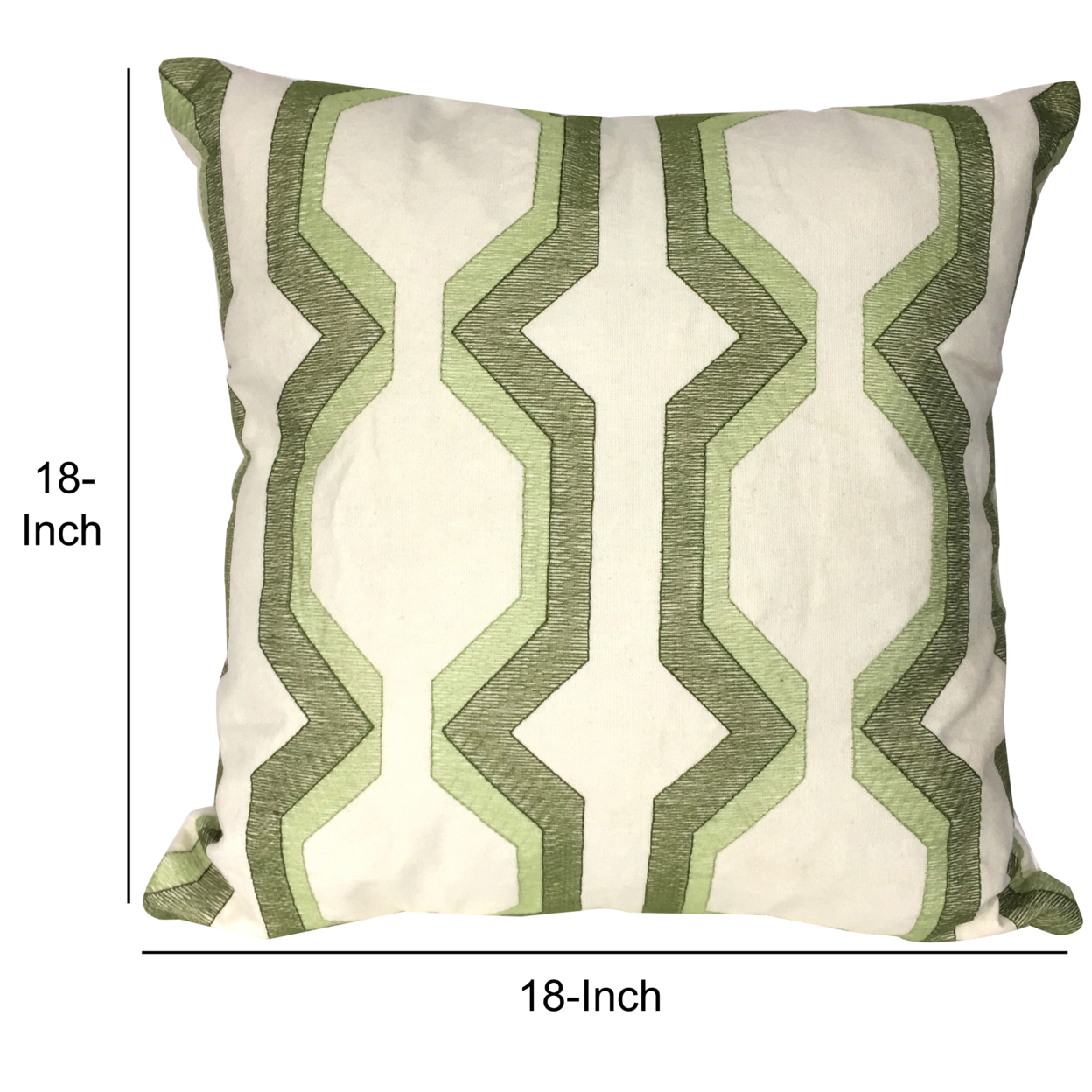 Contemporary Cotton Pillow With Geometric Embroidery, Green And White- Saltoro Sherpi