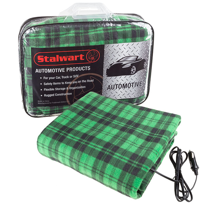 Electric Car Blanket 12 Volt Plugs Into Car Lighter Keep Cold Weather SUV RV Heated Plaid Throw - Green Plaid
