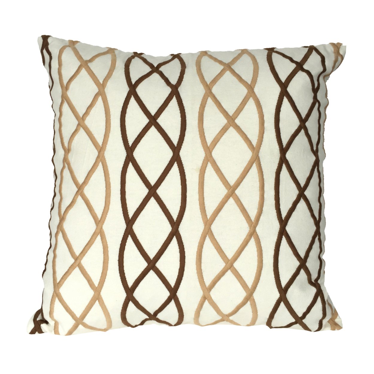 Contemporary Cotton Pillow With Lattice Details, White And Brown- Saltoro Sherpi