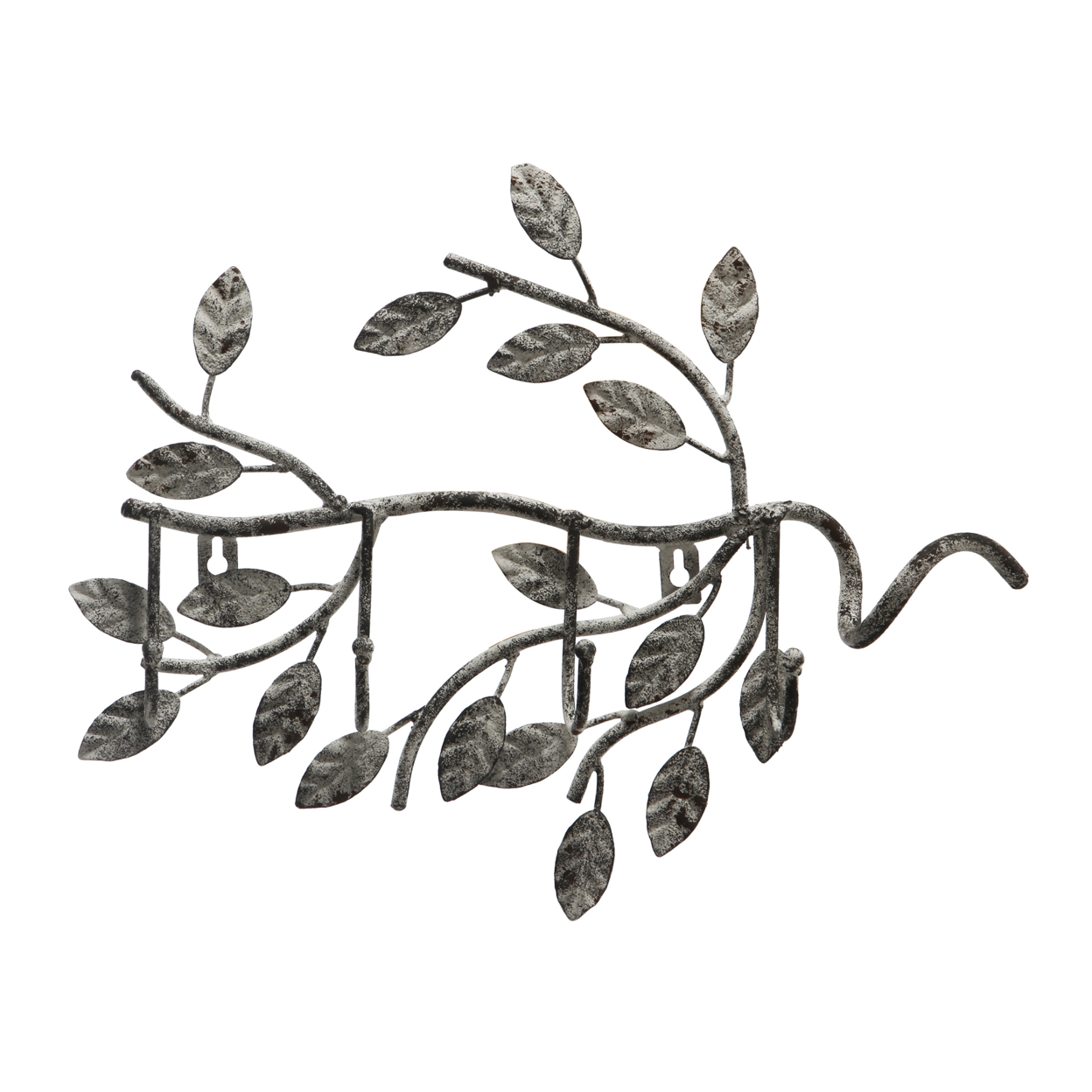 Branch Shaped Wall Hook With Leaves Accent, Gray- Saltoro Sherpi