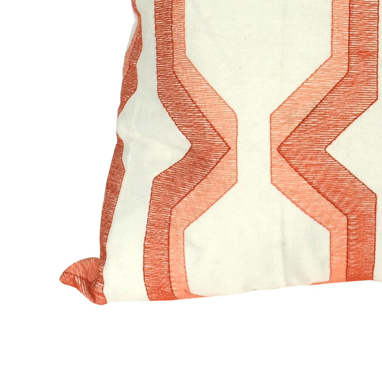 Contemporary Cotton Pillow With Geometric Embroidery, Red And White- Saltoro Sherpi