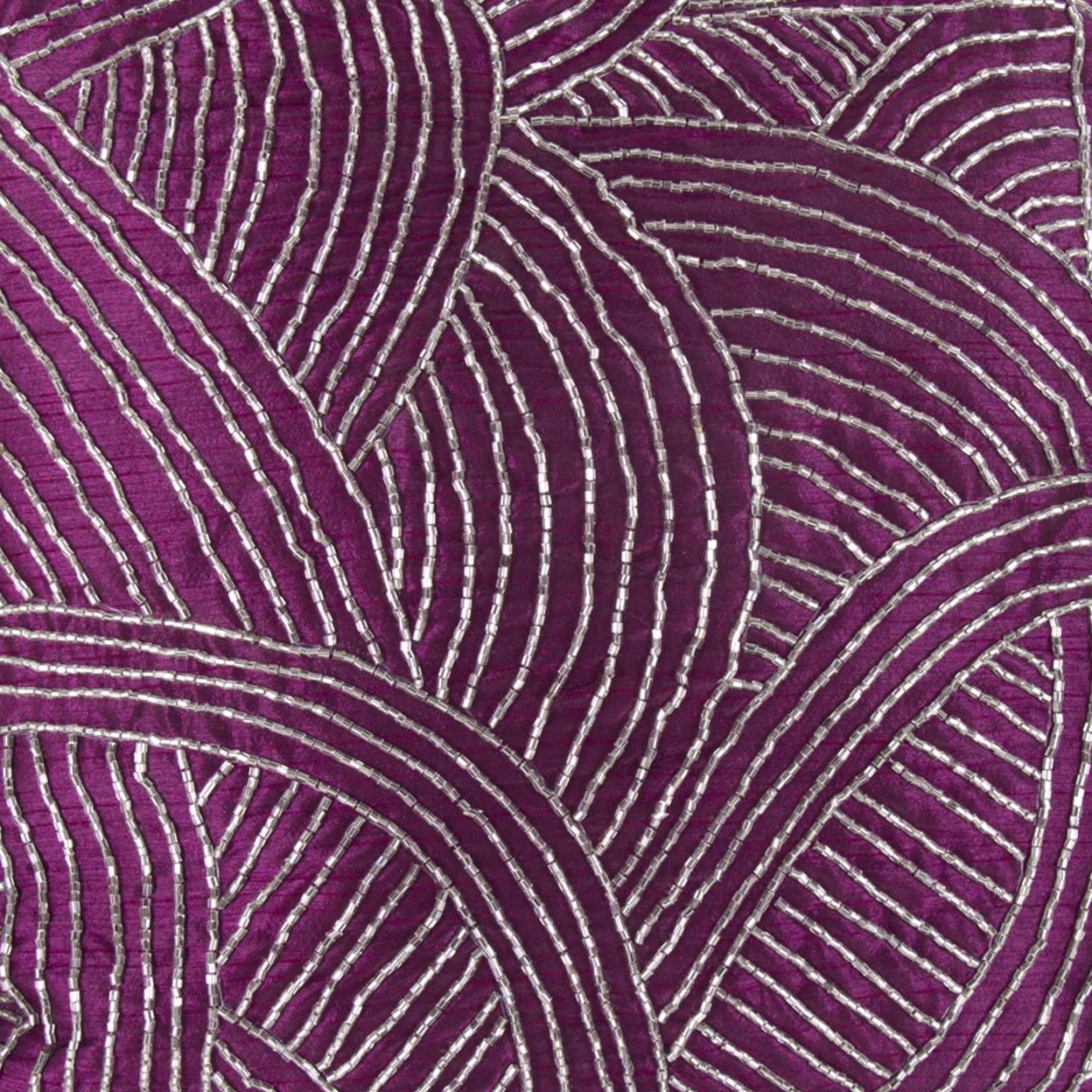 Contemporary Poly Silk Pillow With Geometric Design, Purple And Silver- Saltoro Sherpi