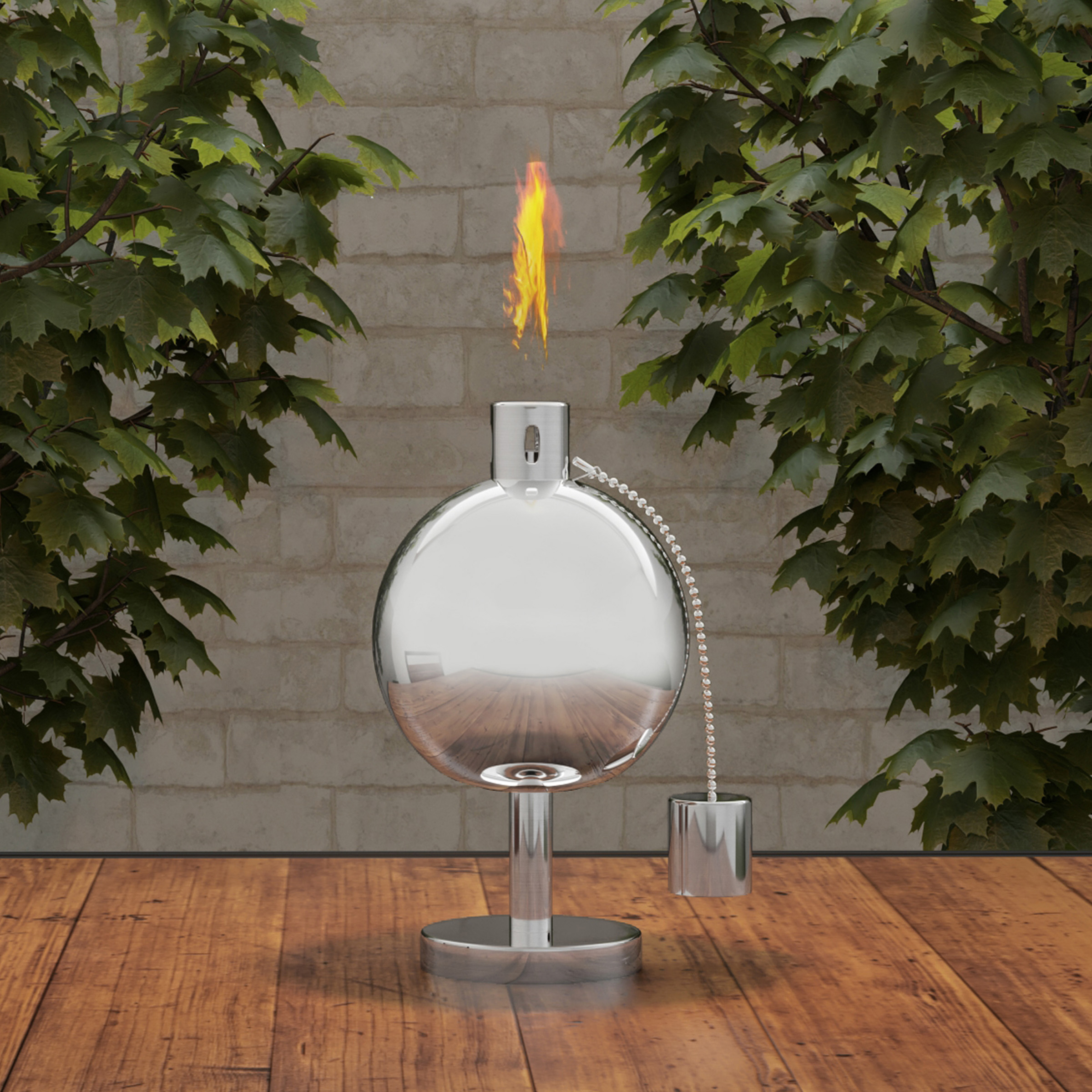 10 Inch Round Tabletop Torch Lamp Stainless Steel Outdoor Fuel Canister Flame Light For Citronella With Fiberglass Wick