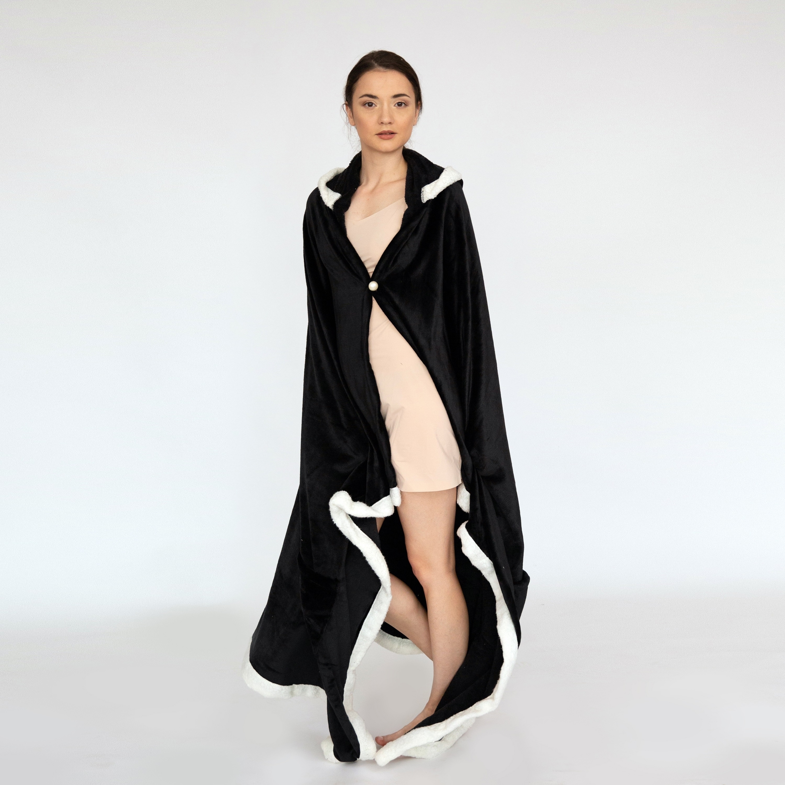 Ultra-Soft Snuggle Hooded Blanket Robe With Sherpa Trim - Black