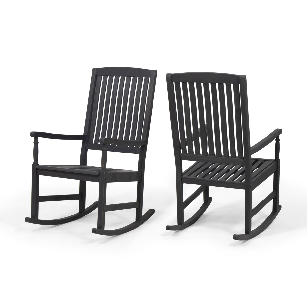 Penny Outdoor Acacia Wood Rocking Chairs (Set Of 2) - Dark Gray Finish