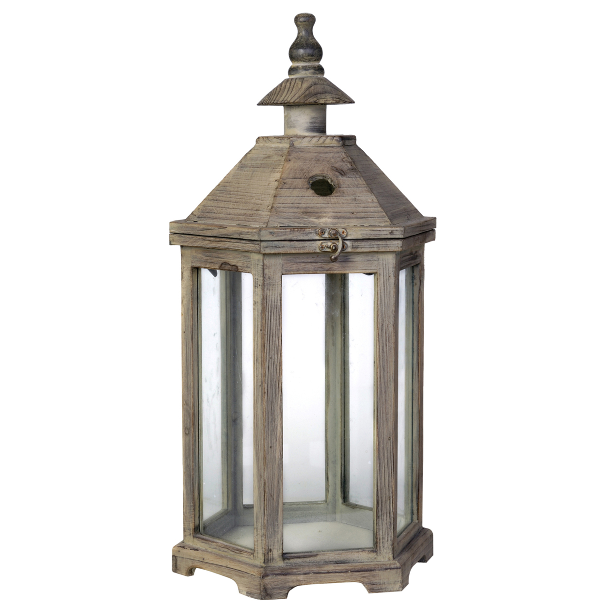Temple Design Wooden Lantern With Glass Panels, Brown, Set Of 2- Saltoro Sherpi