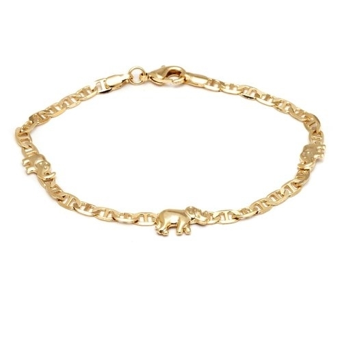 18K Gold Filled Mariner Link Elephant Bracelet 8'' Women's Teens