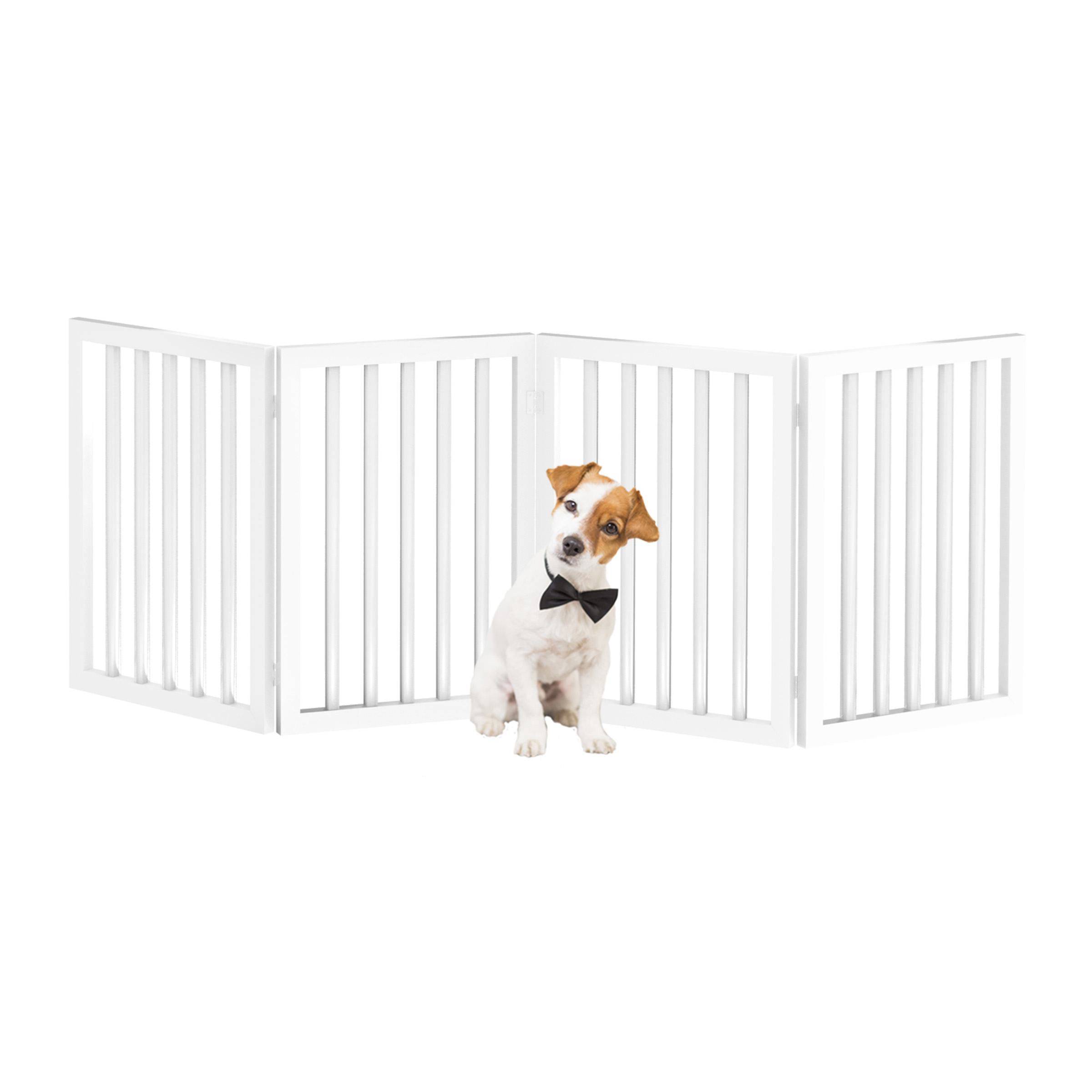Freestanding Pet Gate Room Barrier For Dogs Wooden Indoor Folding Fence For Doorways 4 Panel - Gray