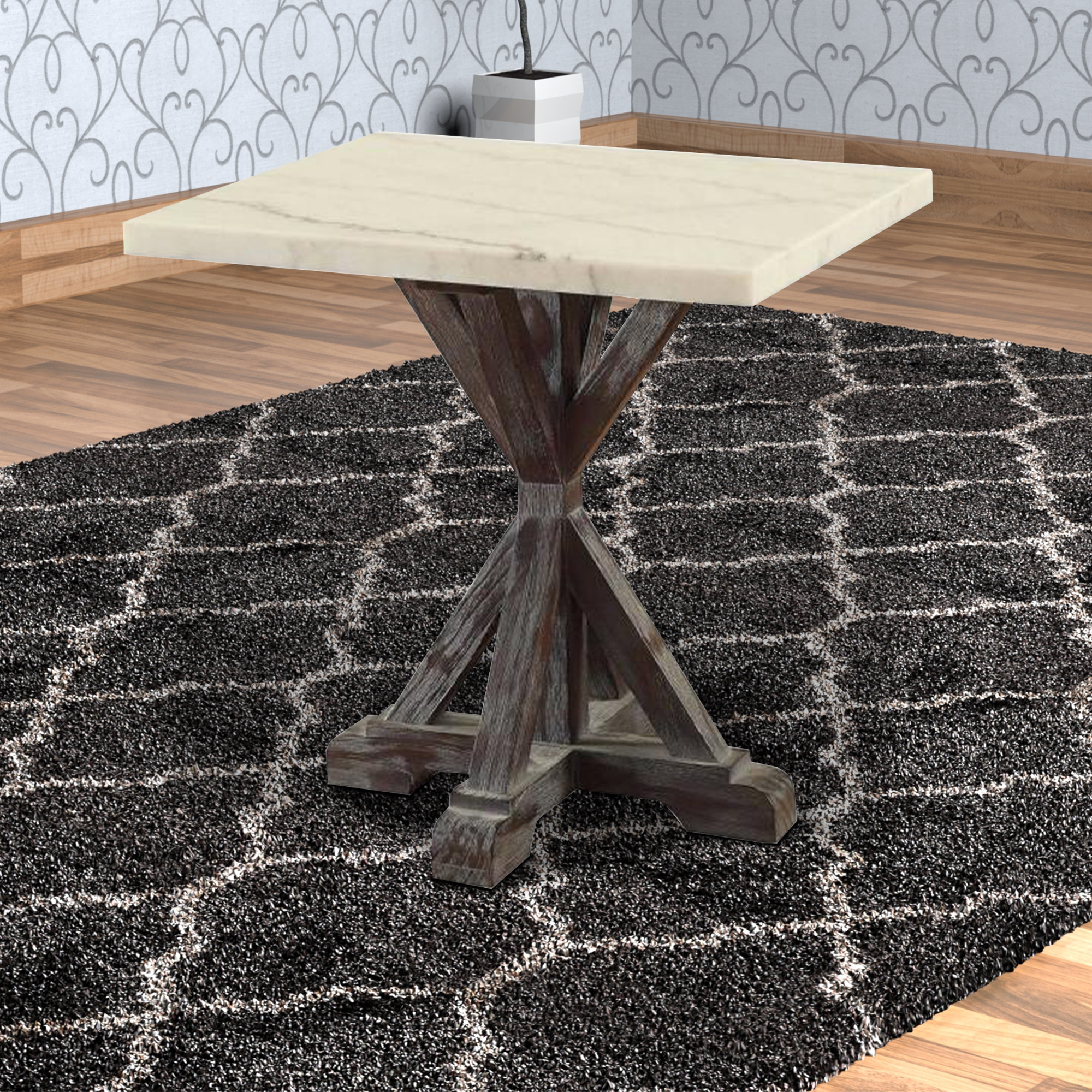 Marble Top End Table With Wooden Tri Pod Base, White And Espresso Brown- Saltoro Sherpi