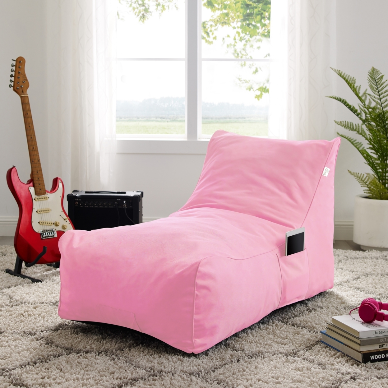 Loungie Resty Foam Lounge Chair-Nylon Bean Bag- Indoor- Outdoor-Self Expanding-Water Resistant - Pink