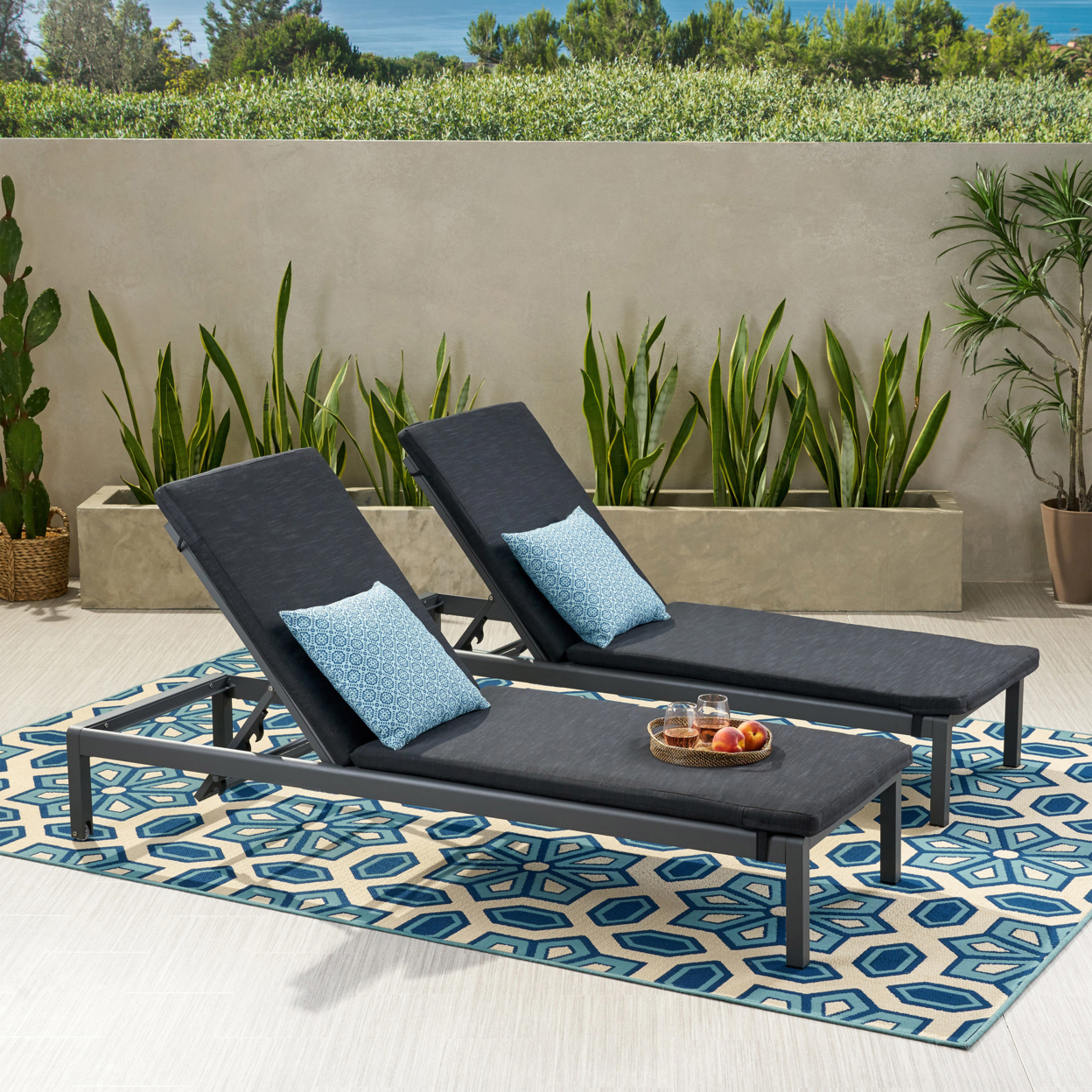 Camille Outdoor Chaise Lounge With Cushion (Set Of 2)