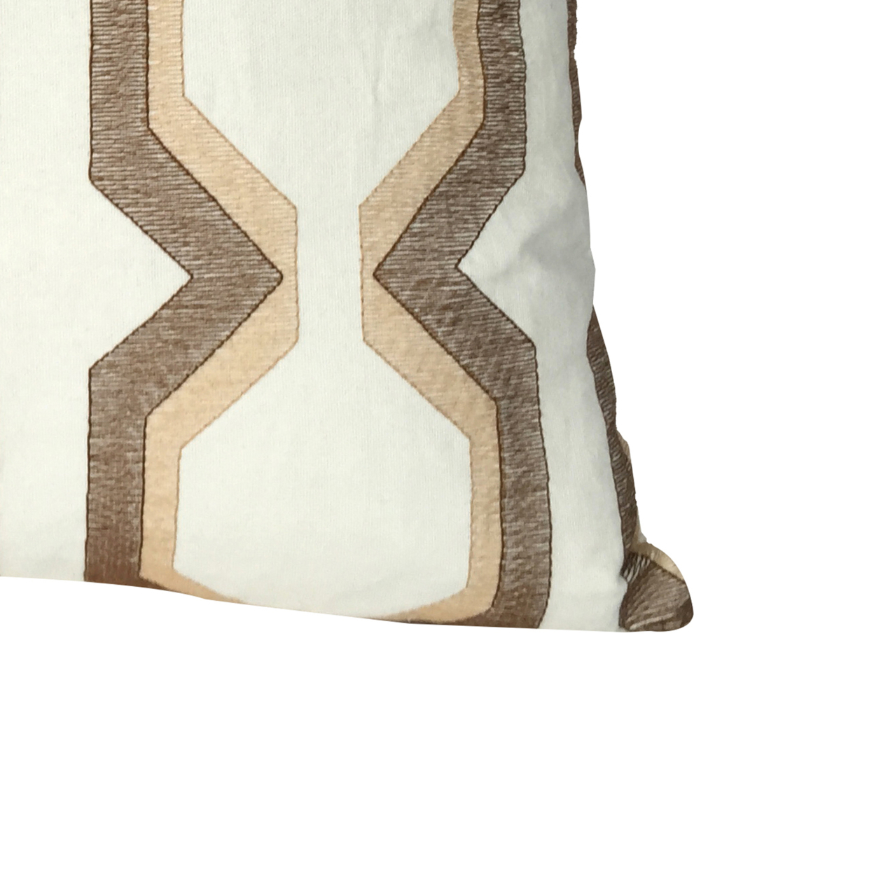 Contemporary Cotton Pillow With Geometric Embroidery, Brown And White- Saltoro Sherpi