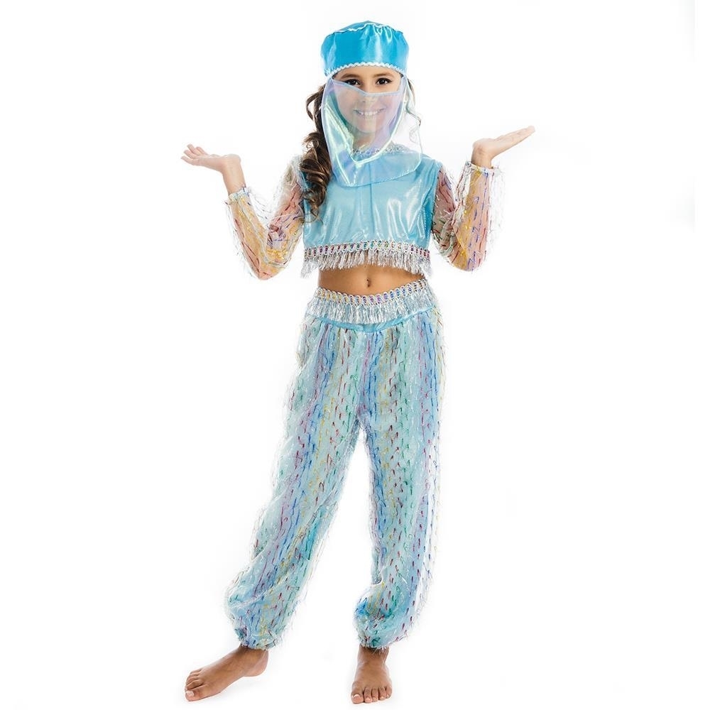 Magical Harem Jasmine Princess Size L 10/12 Girls Blue Costume Halter Top Veil Pants 5 O'Reet