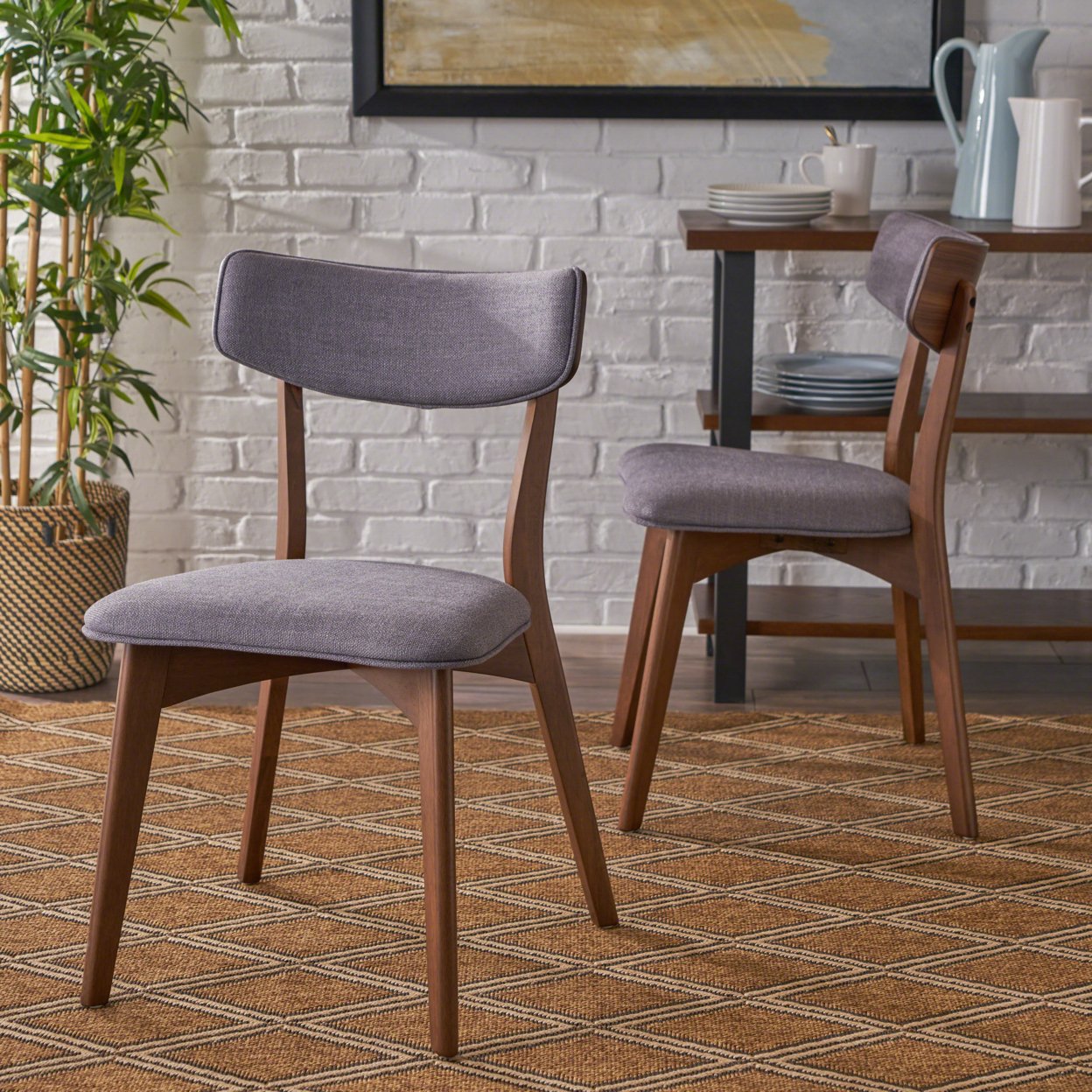 Molly Mid Century Modern Dining Chairs With Rubberwood Frame (Set Of 2) - Dark Gray/Natural Oak