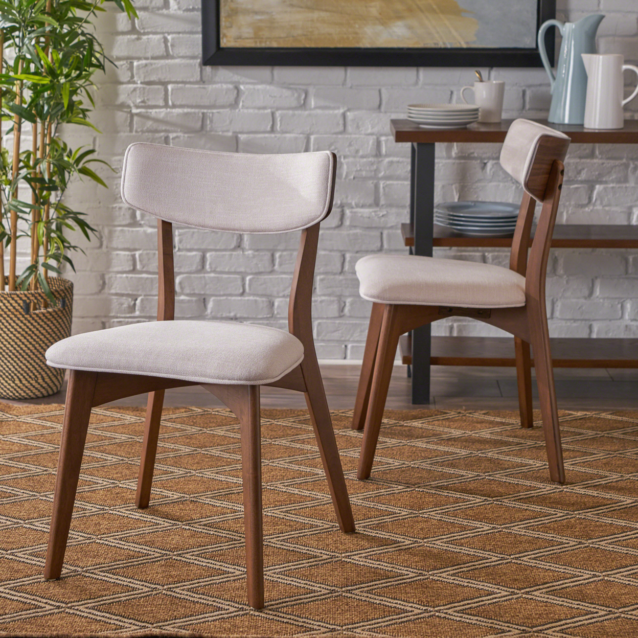 Molly Mid Century Modern Dining Chairs With Rubberwood Frame (Set Of 2) - Light Beige/Natural Walnut